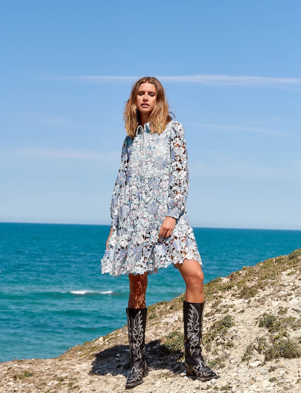 Noella - Star LS Dress - skjortklänningar - blue mix - 0