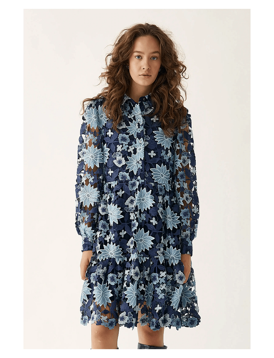 Noella - Star LS Dress - skjortekjoler - dark blue mix - 0
