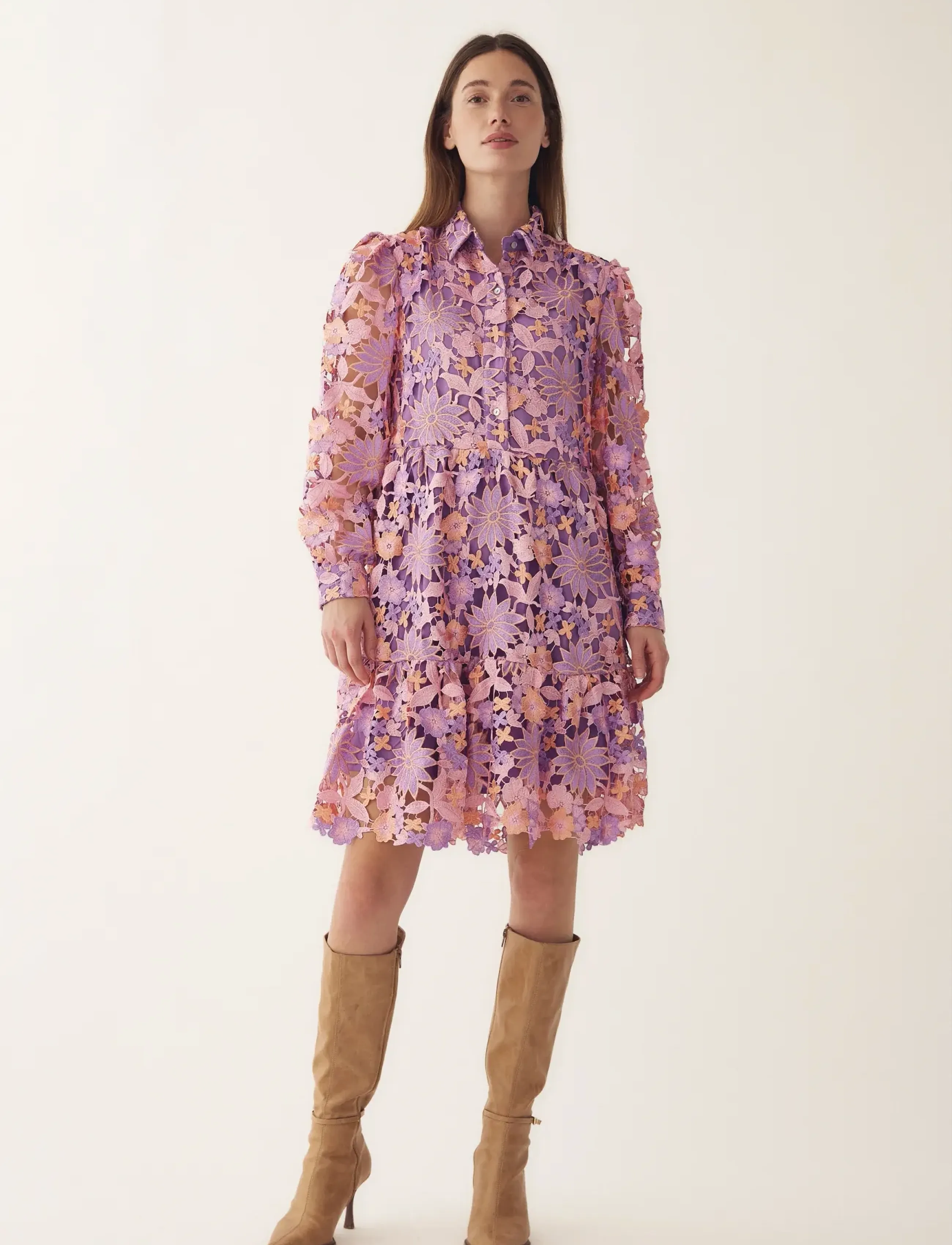 Noella - Star LS Dress - shirt dresses - lilac mix - 4
