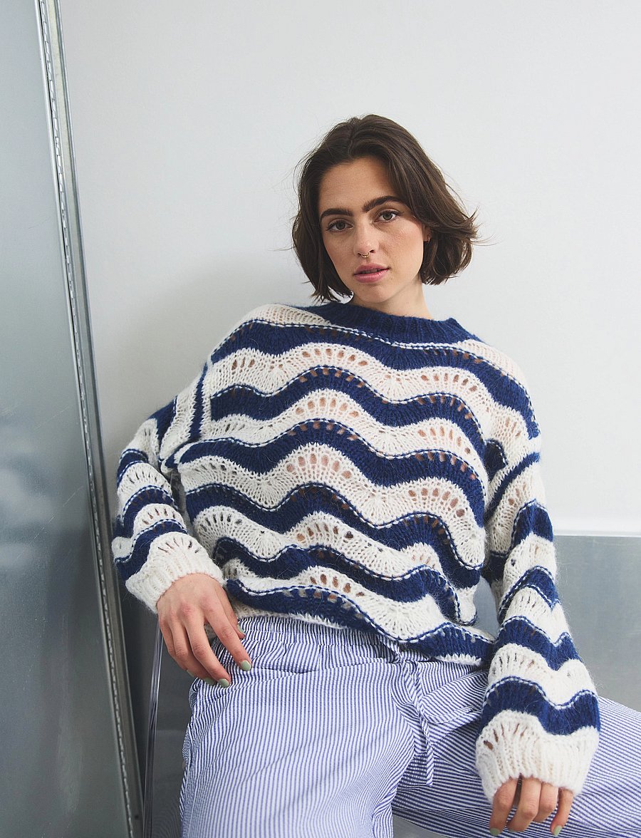 Noella - Panama Knit Jumper - stickade tröjor - cream/navy mix - 0