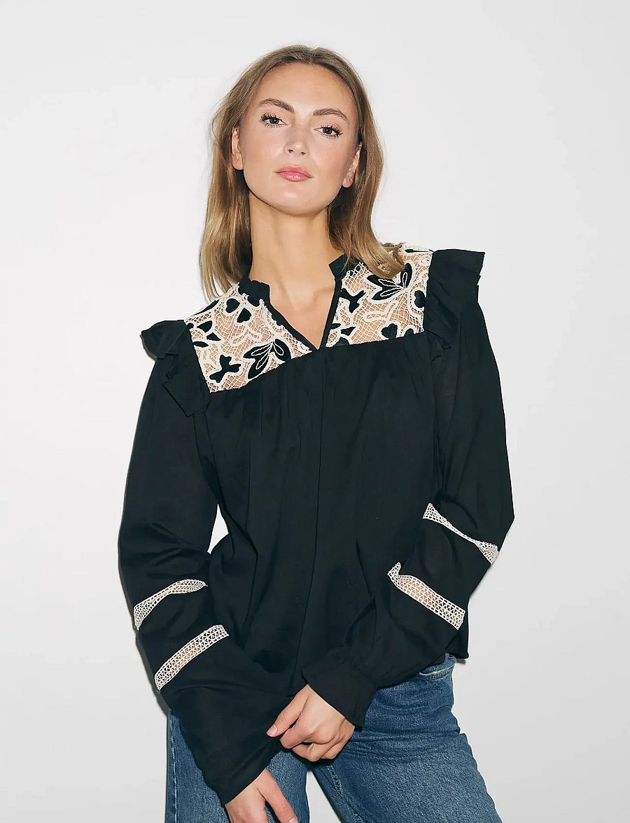Noella - Salba Blouse - pikkade varrukatega pluusid - black - 0