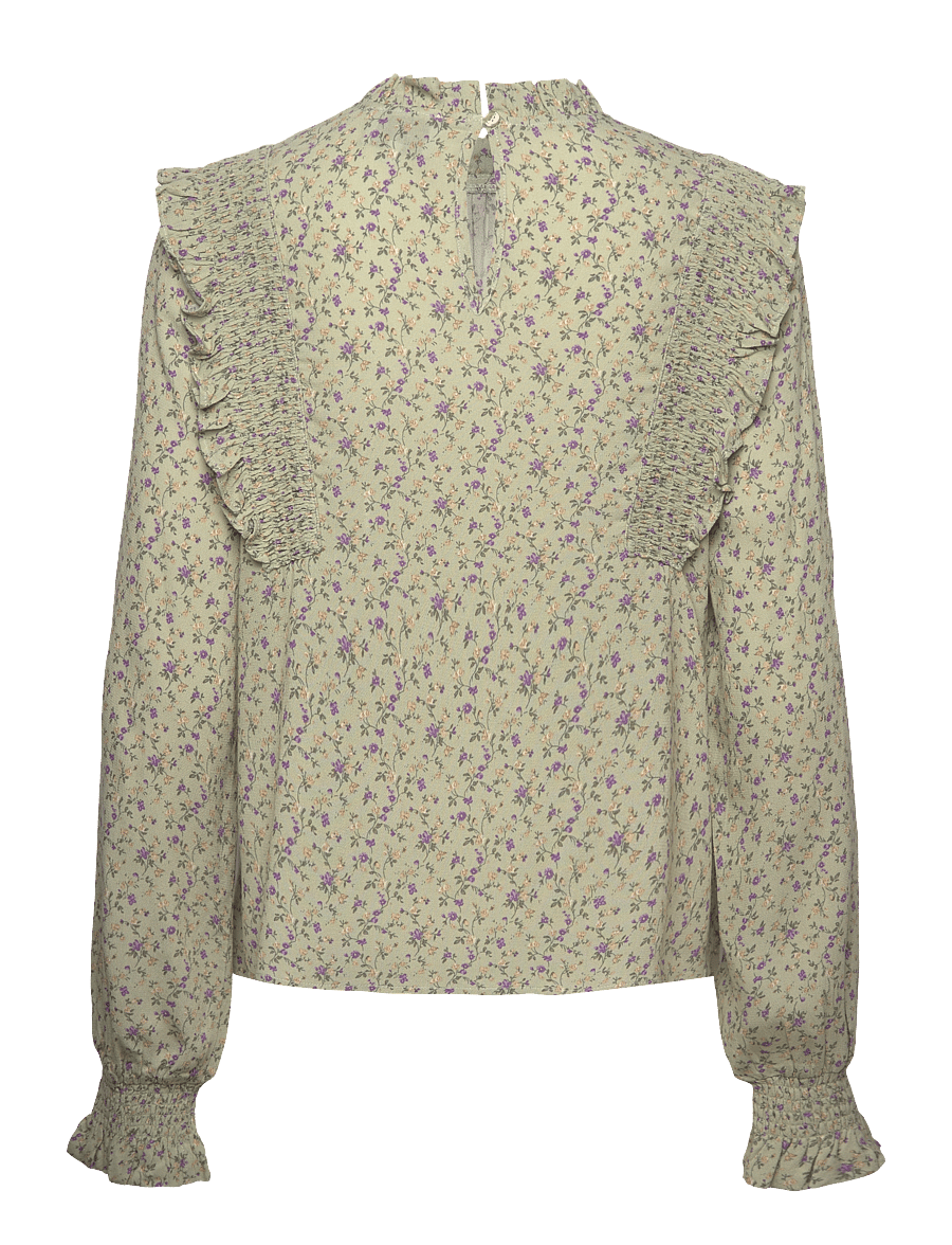 Noella - Ruth Blouse - long sleeved blouses - terrena green print - 1