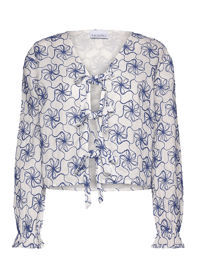 Noella - Krisina Blouse - long sleeved blouses - white blue combo - 1