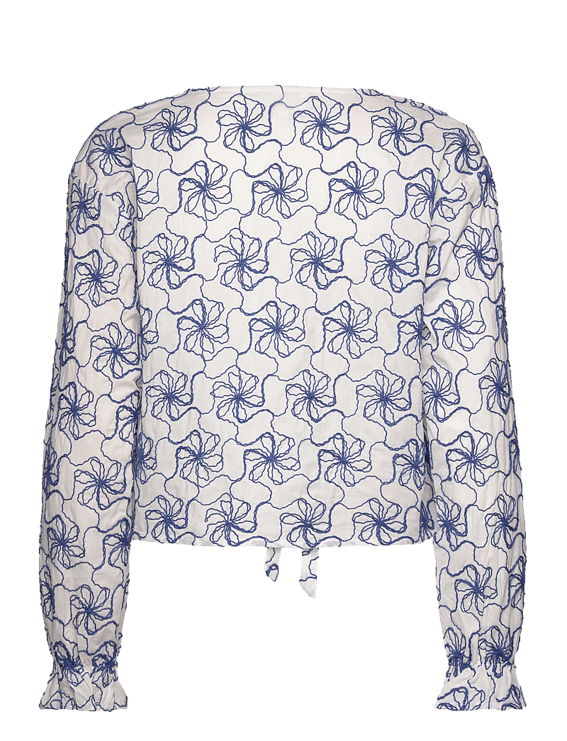Noella - Krisina Blouse - long sleeved blouses - white blue combo - 2