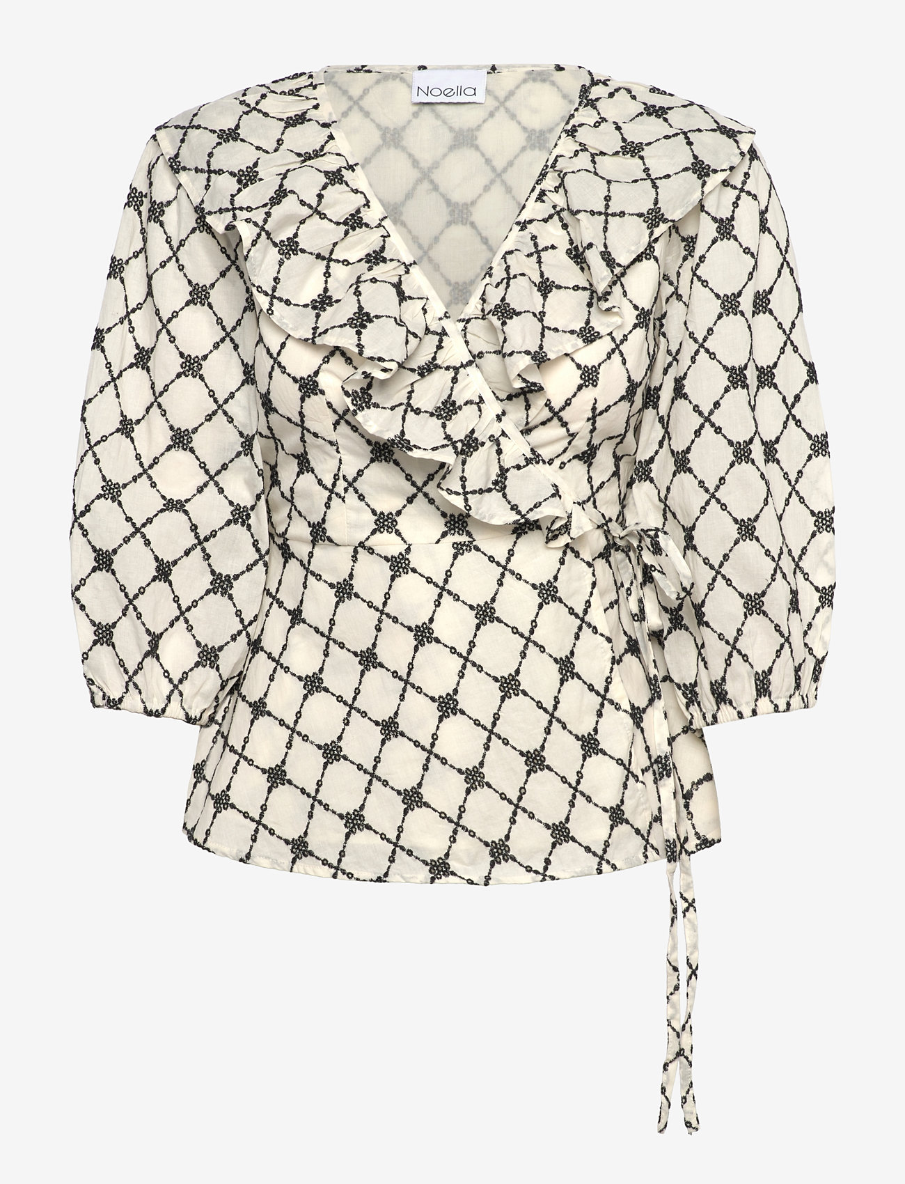 Noella - Kolina Blouse - short-sleeved blouses - ivory black combo - 0