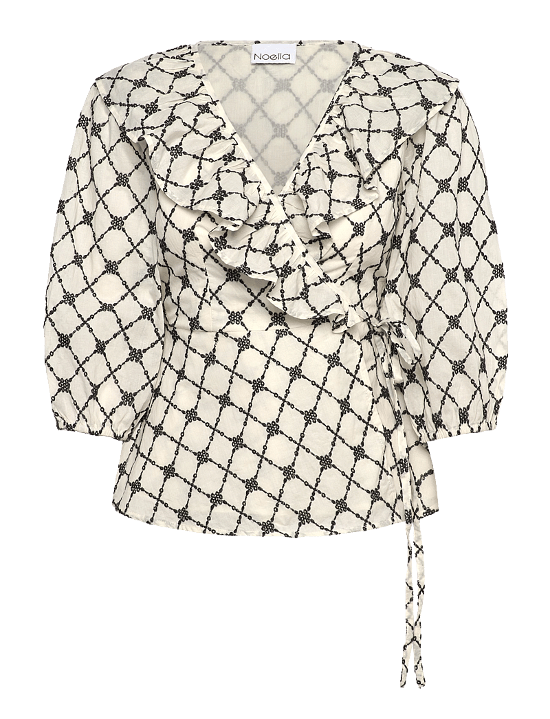 Noella - Kolina Blouse - short-sleeved blouses - ivory black combo - 0