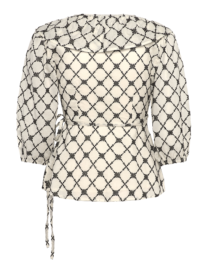 Noella - Kolina Blouse - short-sleeved blouses - ivory black combo - 1