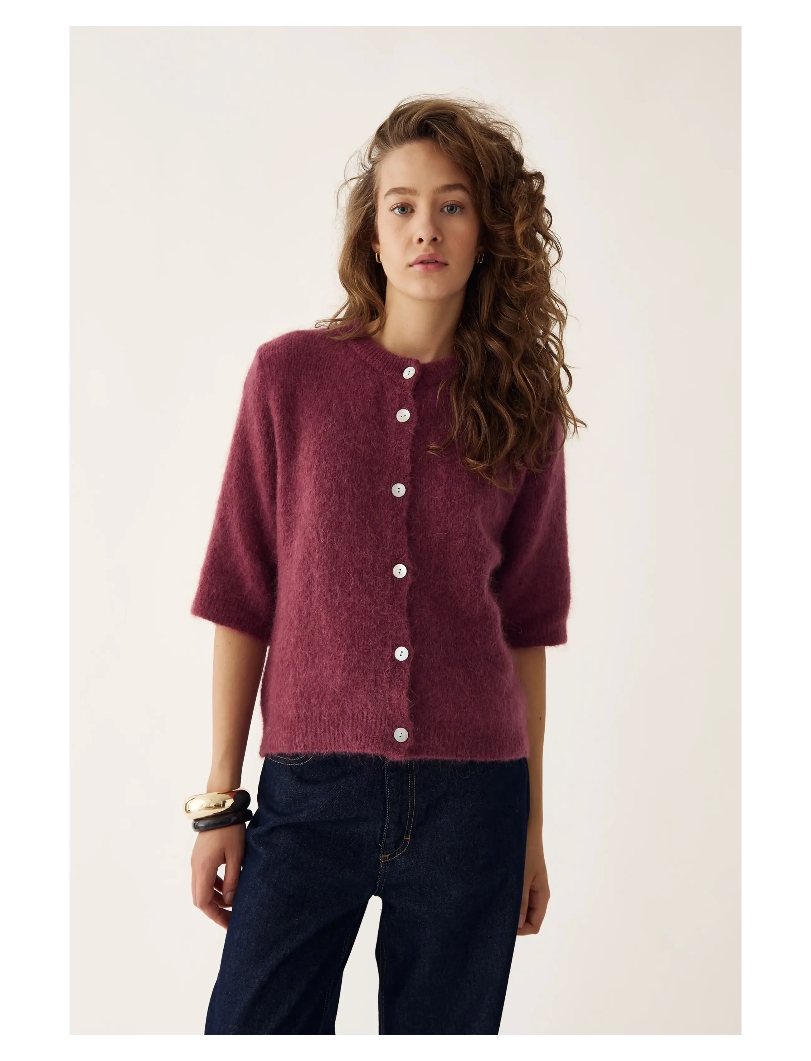 Noella Kae SS Knit Cardigan - Strickmode - RUST / burgundy