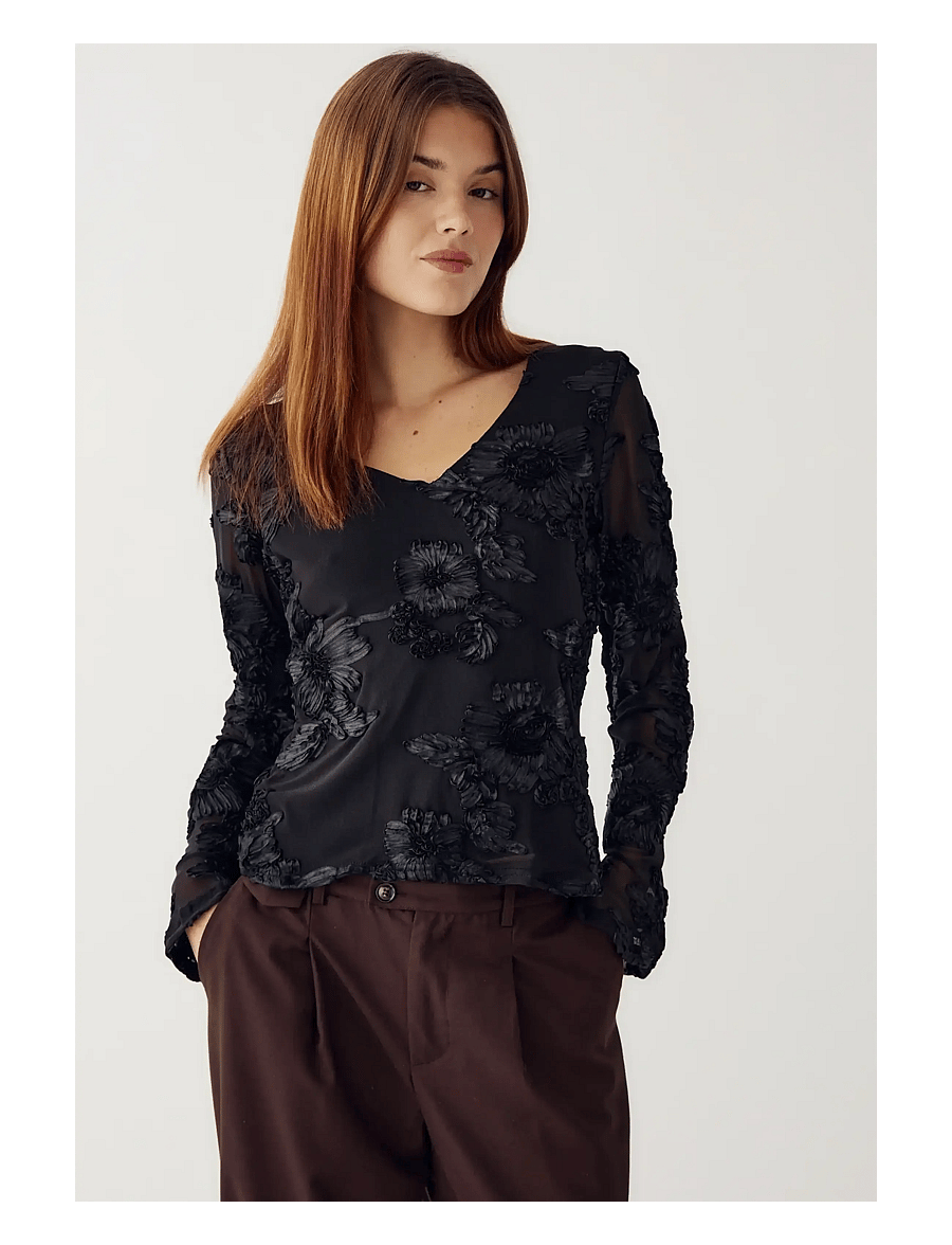 Noella - Lucille Top - långärmade blusar - black - 1