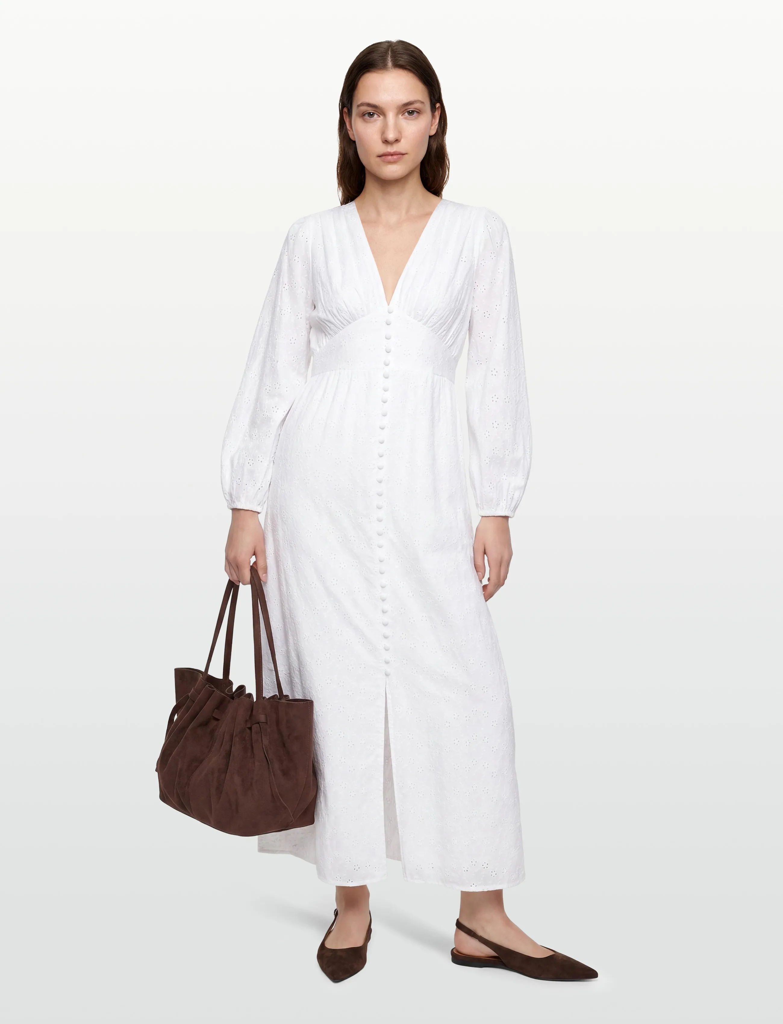 Noella N-Lilith Maxi Dress, Kvinder, Knaplukning Langærmet Maxikjole, Hvid, Str: XS