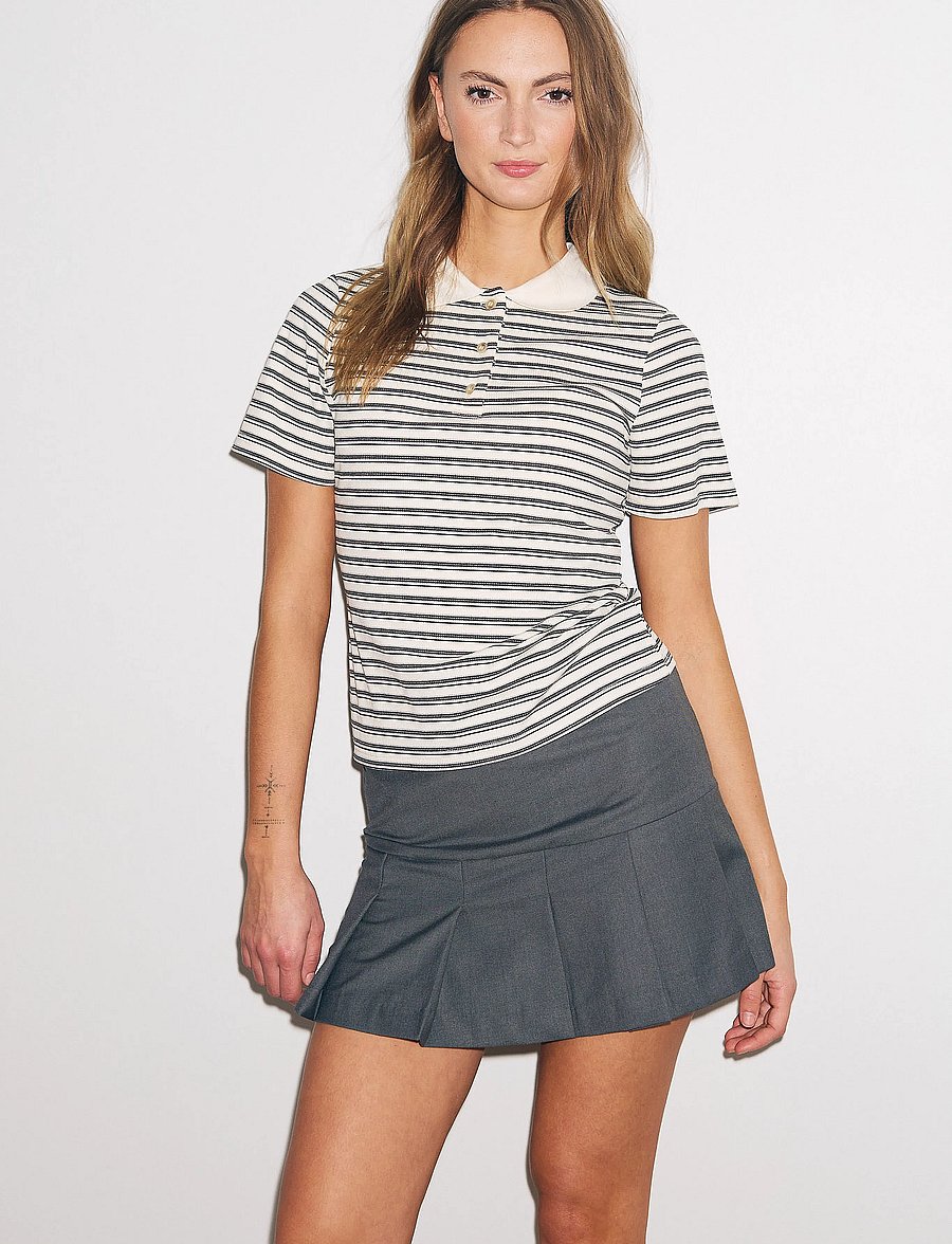 Noella - Leyna Polo Top - poloshirts - sugar grey stripe - 0