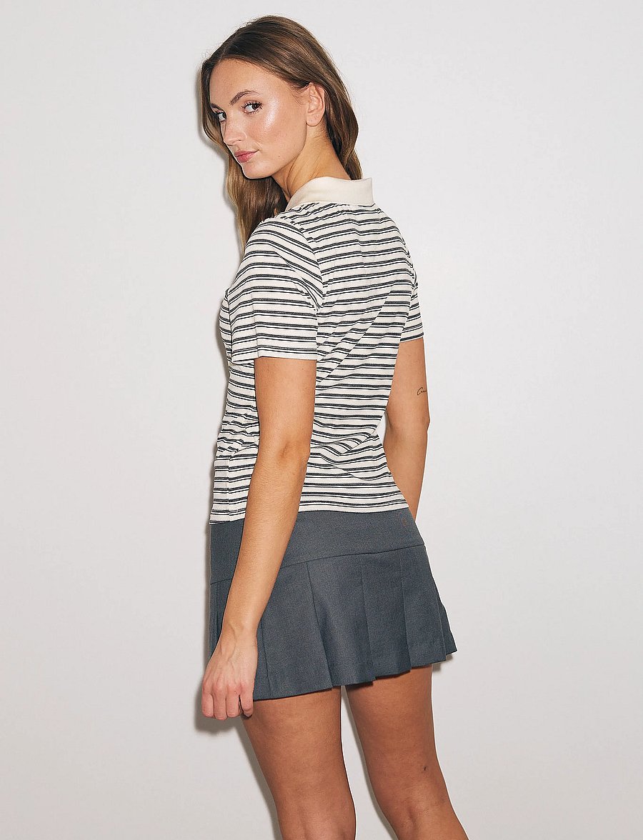 Noella - Leyna Polo Top - poloshirts - sugar grey stripe - 3