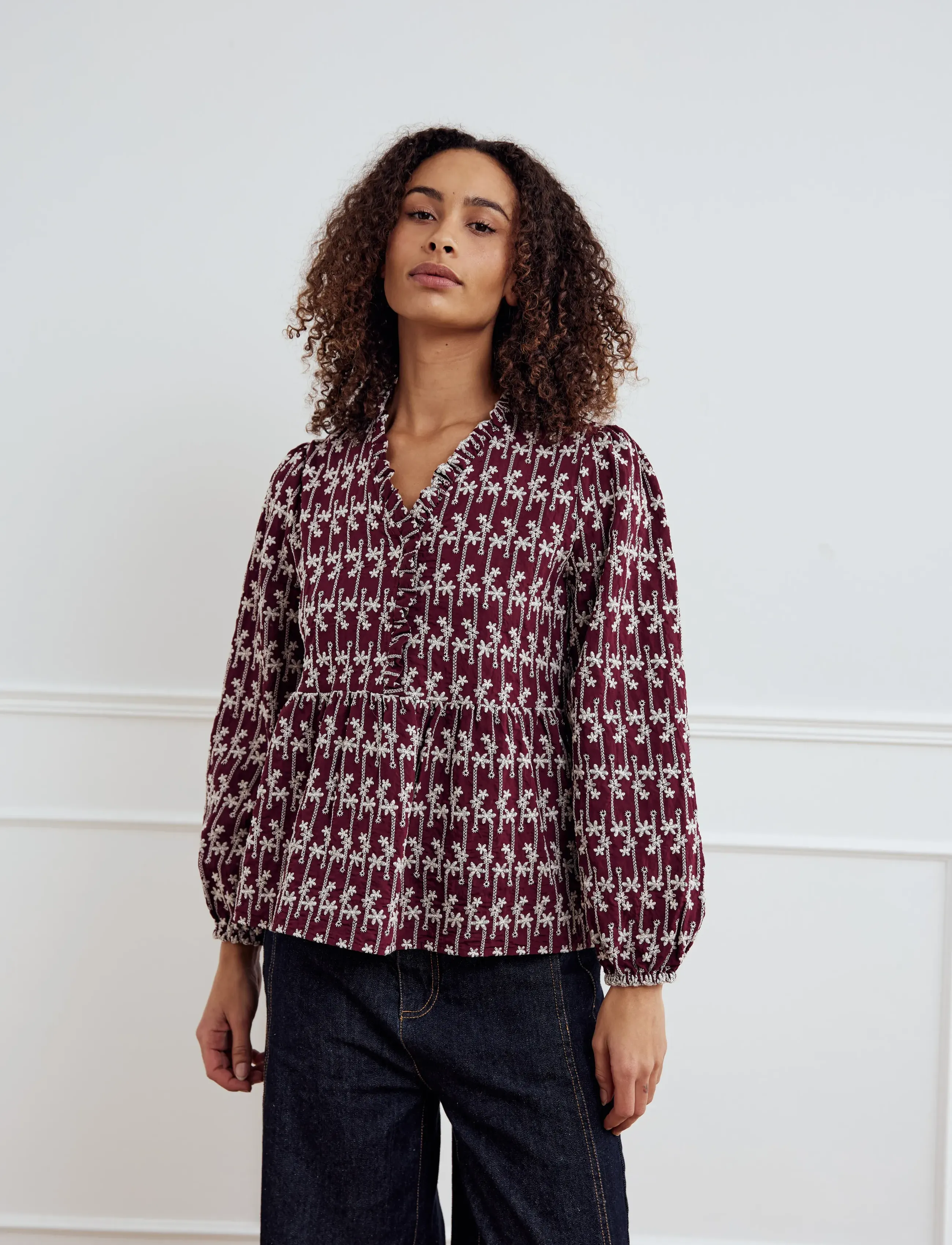 Noella Matti Blouse, Kvinder, Flæsebluse, Bordeaux, Str: M
