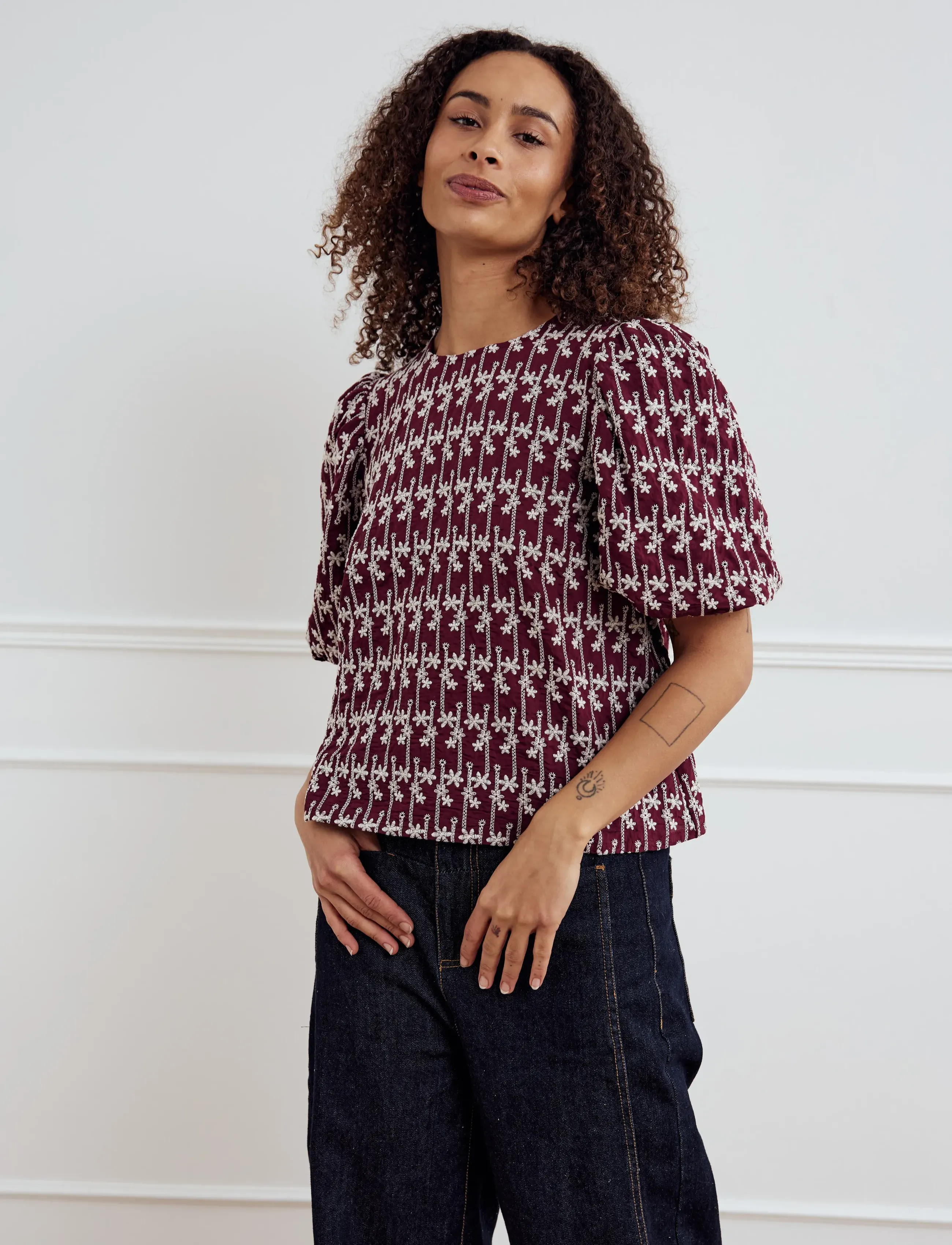 Noella Shelly Blouse, XS, Burgundy, Bluser > Kortærmede, Dame