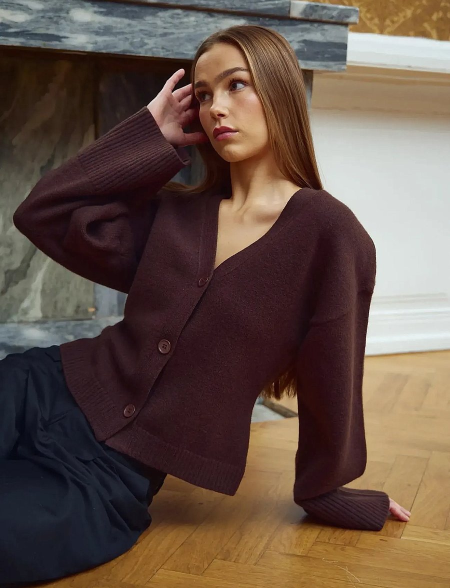 Noella - Lenyx Knit Cardigan - koftor - chocolate - 0