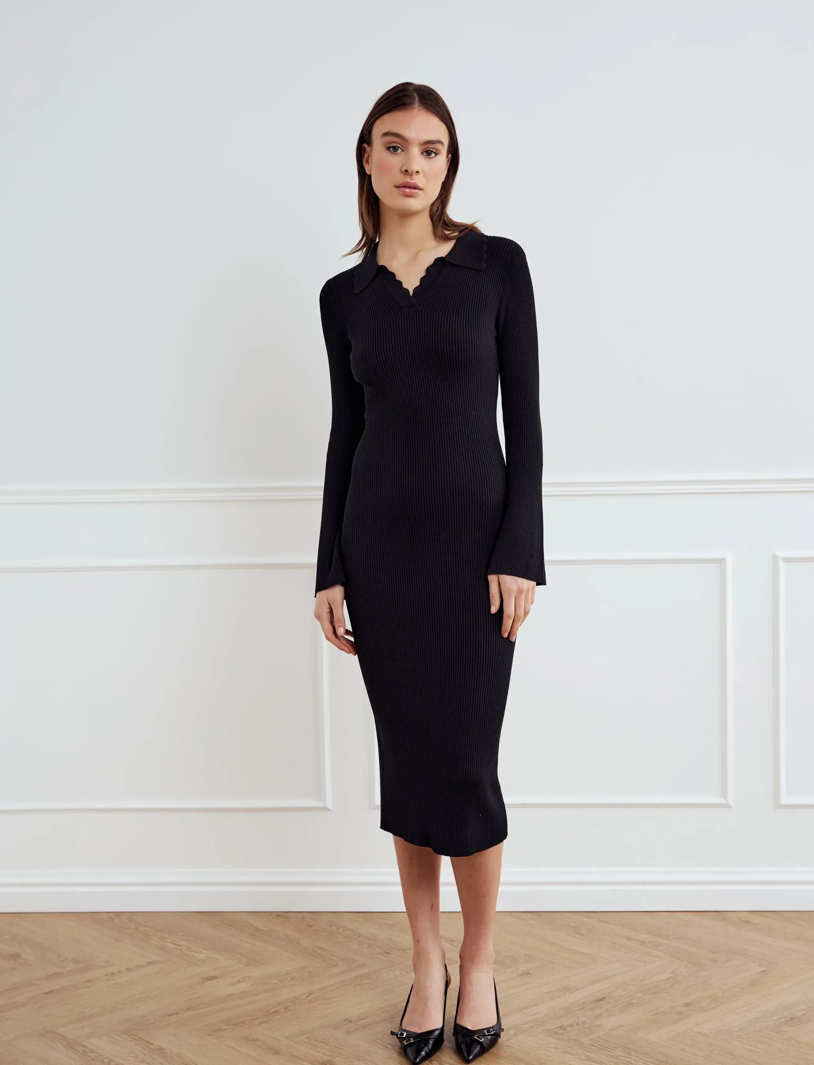 Noella Livvy Knit Dress, Kvinder, Strikket Midikjole, Sort, Str: S