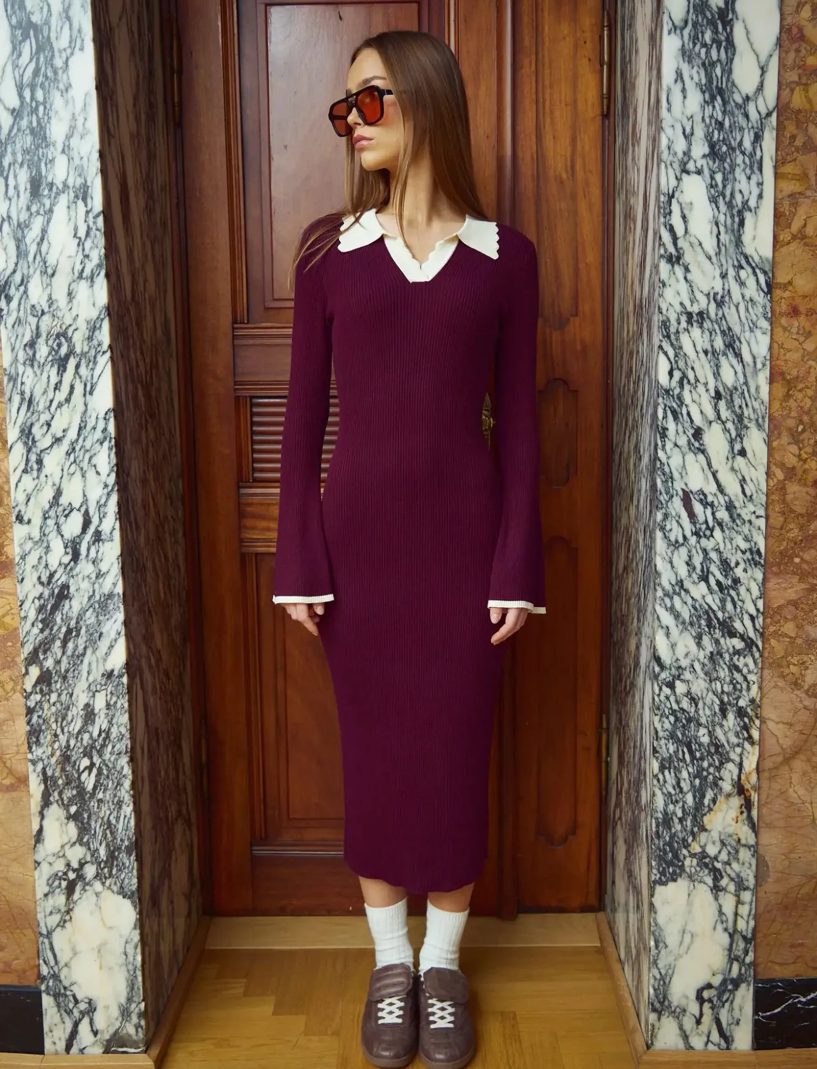Noella Livvy Knit Dress, Kvinder, Strikket Midikjole, Bordeaux, Str: XXL