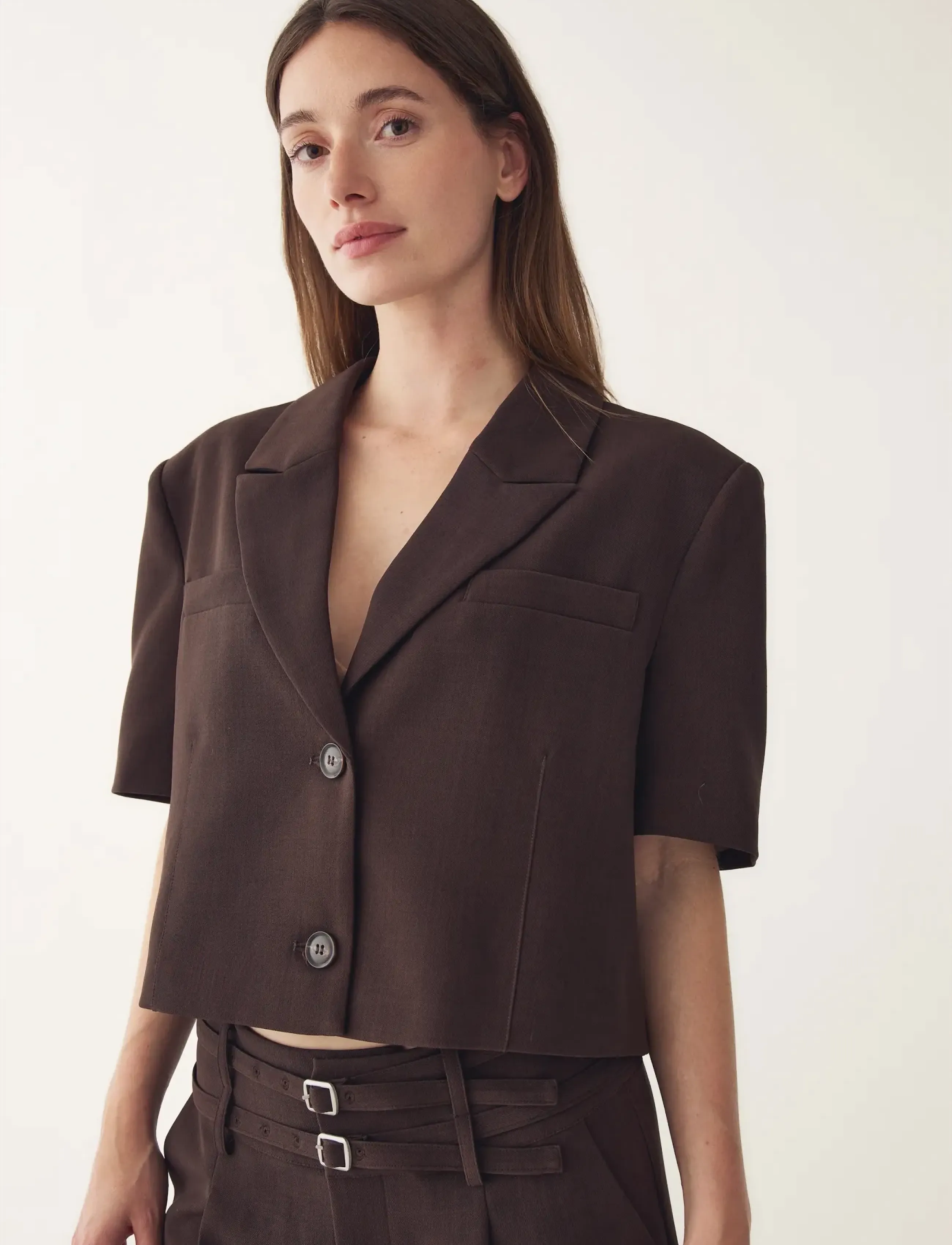 Noella - N-Leanne Crop Blazer - lühikesed jakid - chocolate - 5