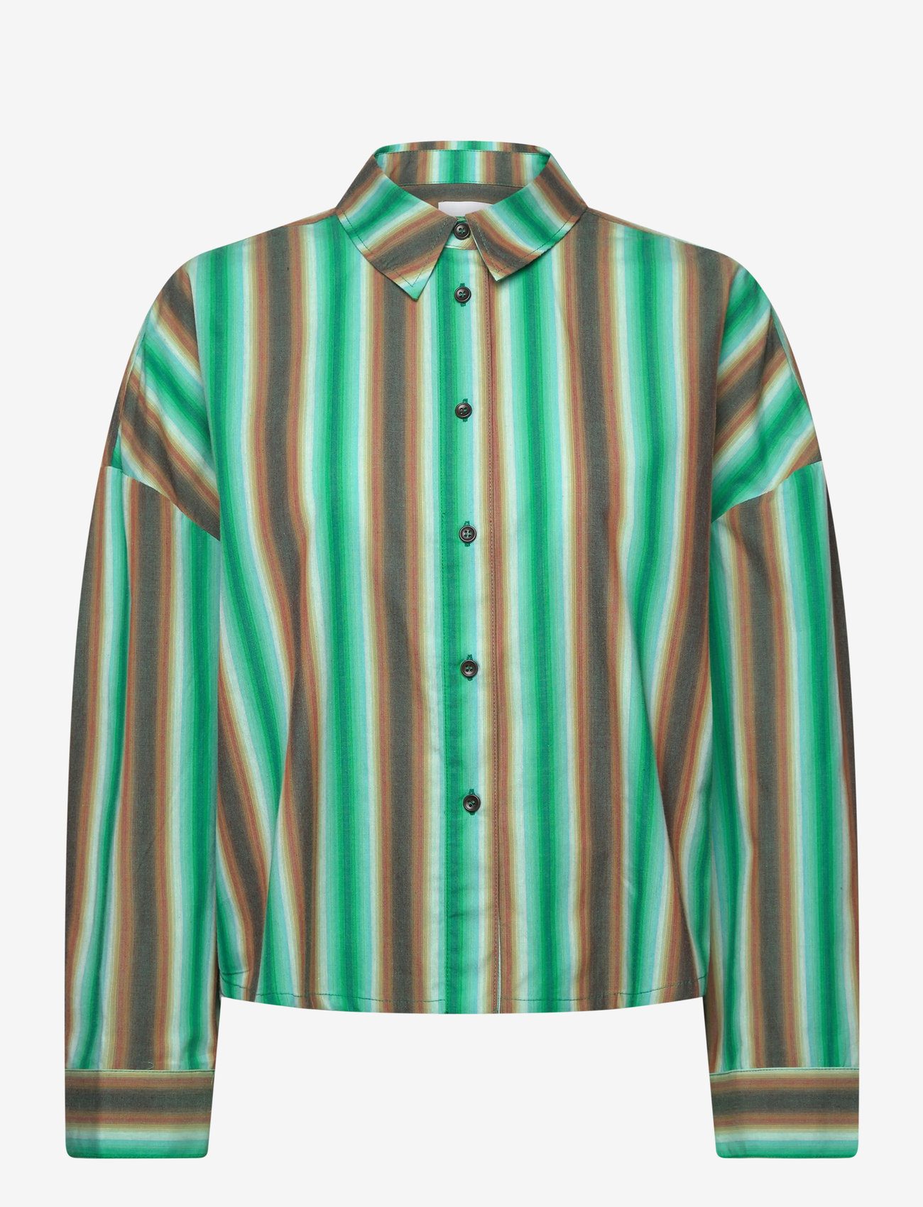 Noella - Liara Shirt - long-sleeved shirts - cosma green stripe - 1