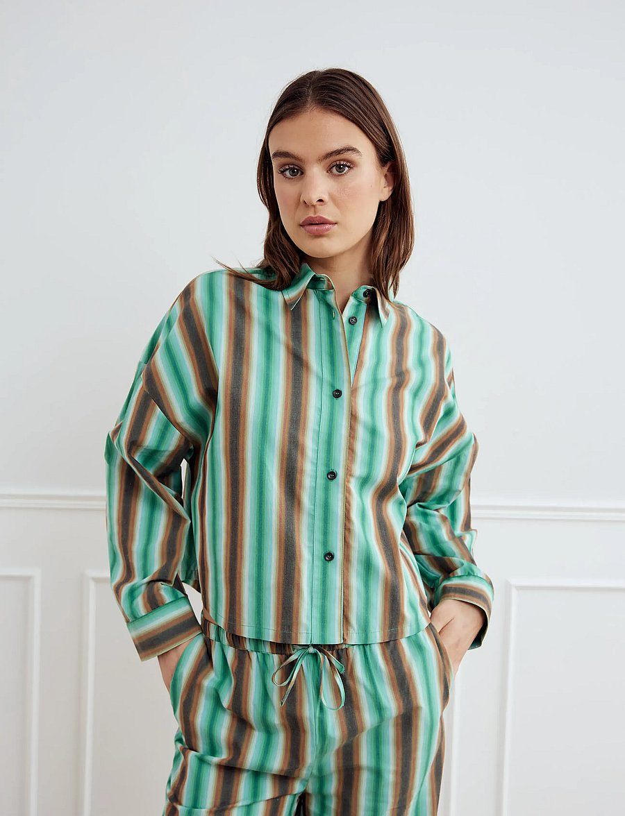 Noella - Liara Shirt - langärmlige hemden - cosma green stripe - 0