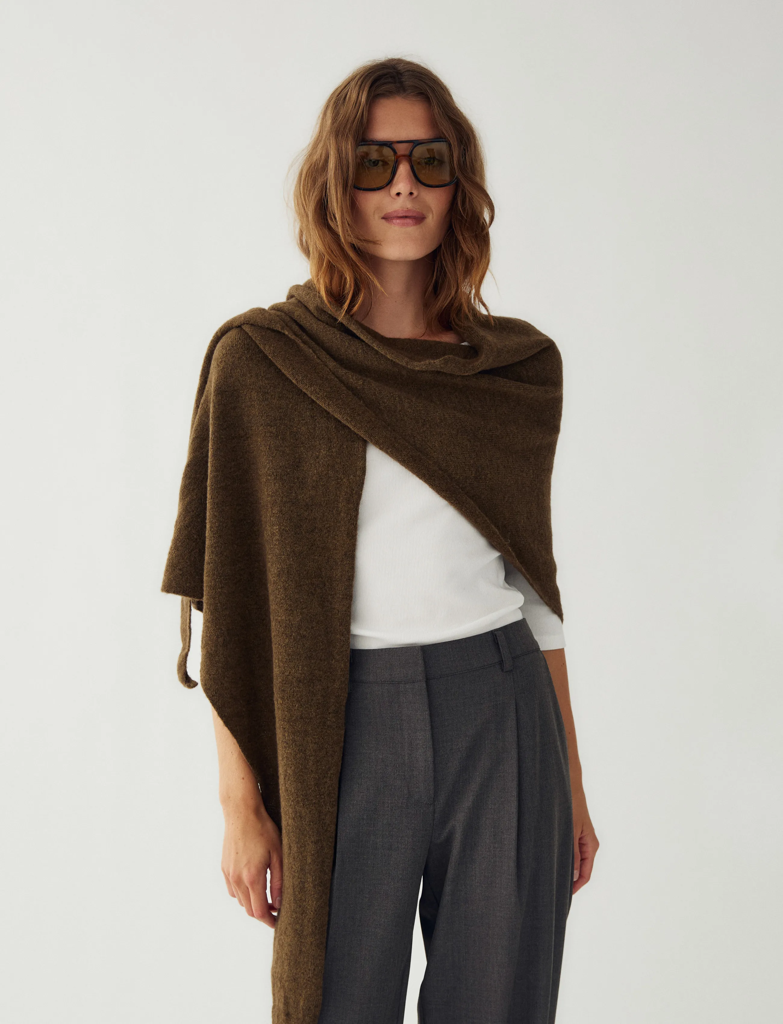 Noella - N-Loena Knit Scarf - halsdukar - military green melange - 4