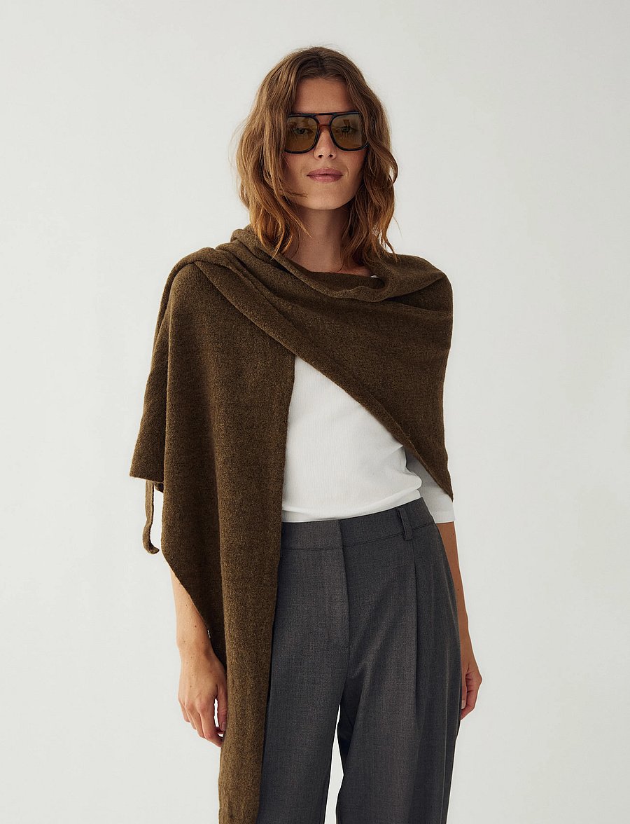 Noella - N-Loena Knit Scarf - halsdukar - military green melange - 4