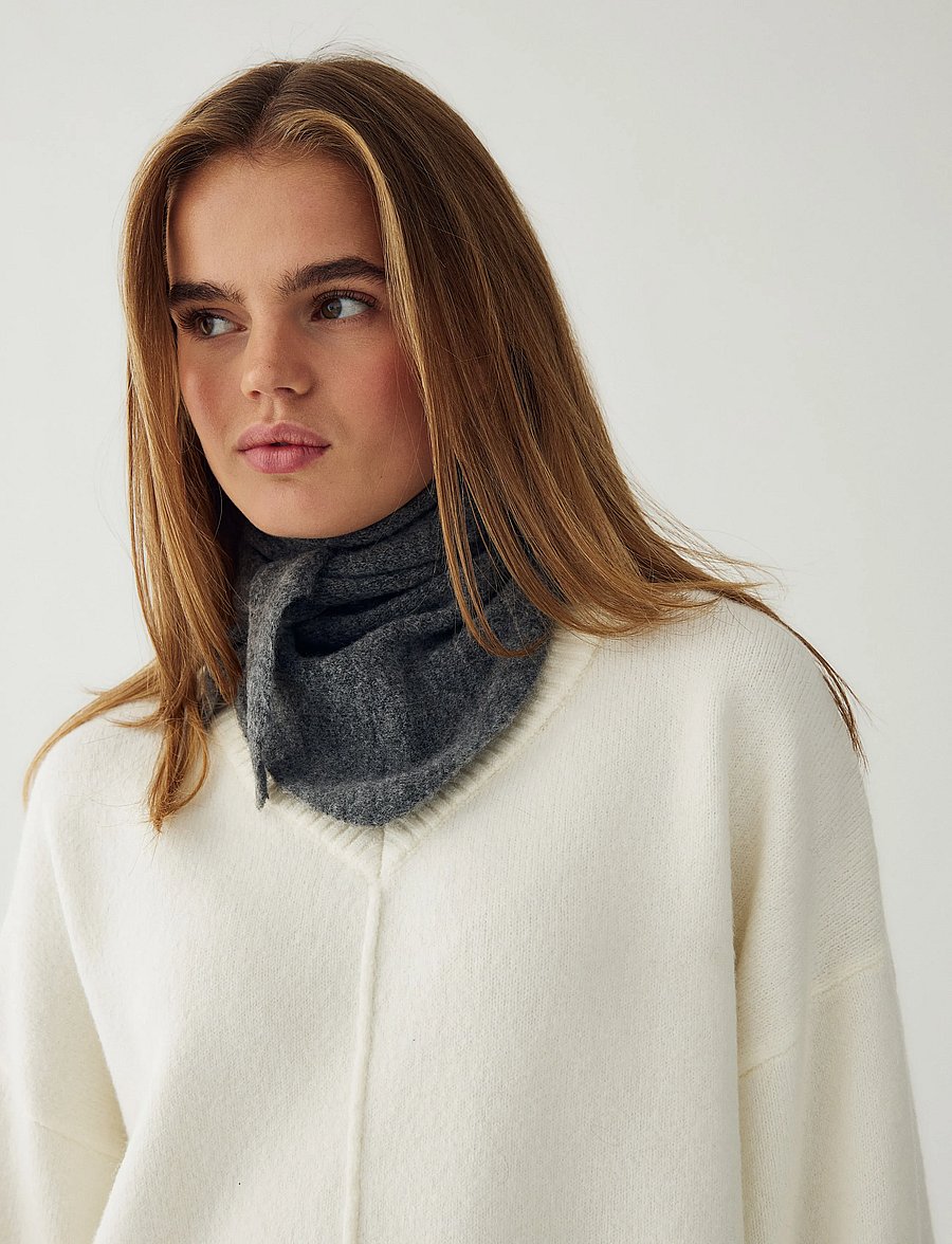 Noella - N-Loenetta Knit Scarf - winter scarves - dark grey melange - 0