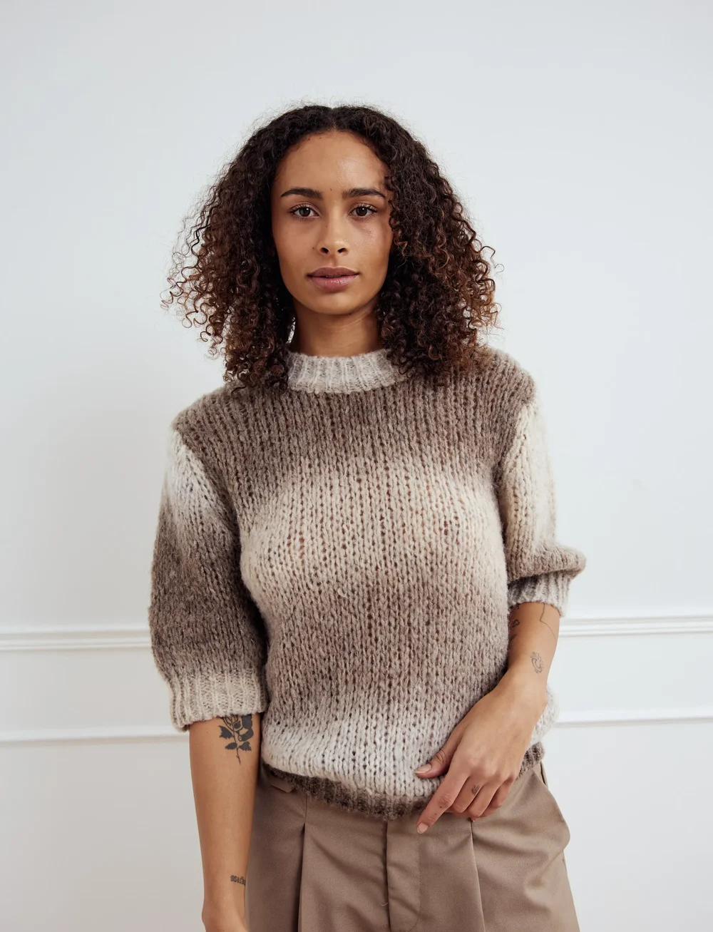 Noella - Leana Knit Top - stickade tröjor - beige sand combo - 0