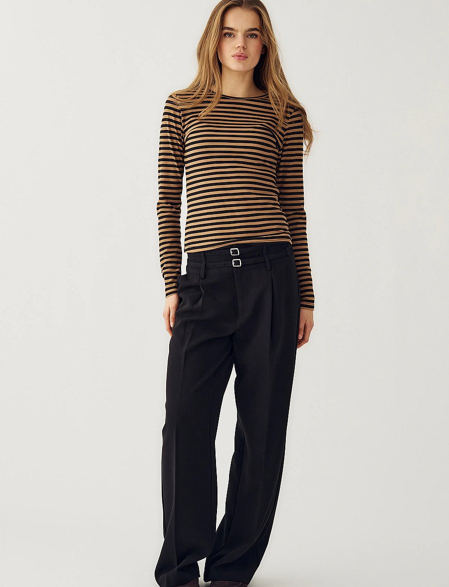 Noella - Luana Top - langärmlige tops - dark sand black stripe - 0
