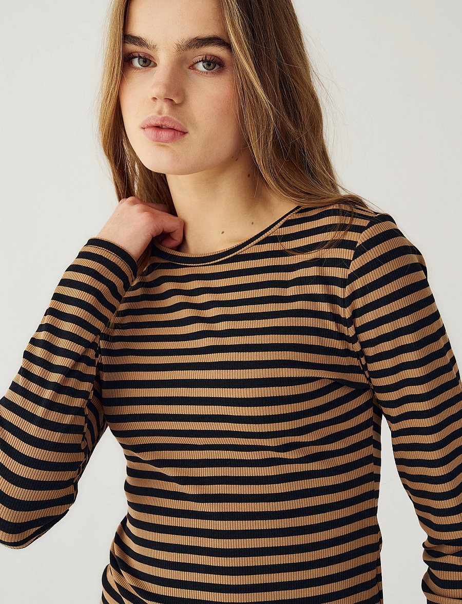 Noella - Luana Top - langärmlige tops - dark sand black stripe - 4
