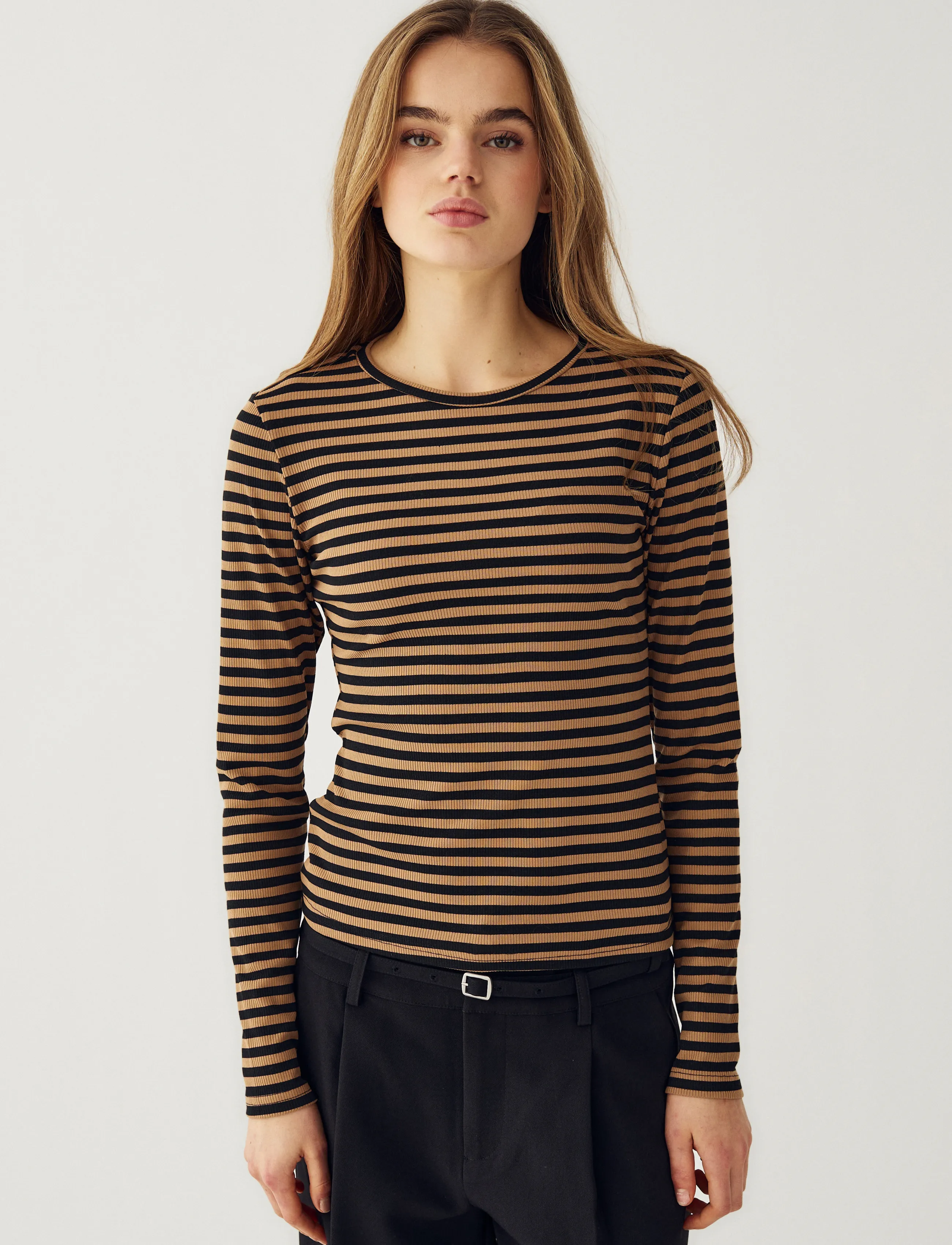 Noella - Luana Top - langärmlige tops - dark sand black stripe - 5