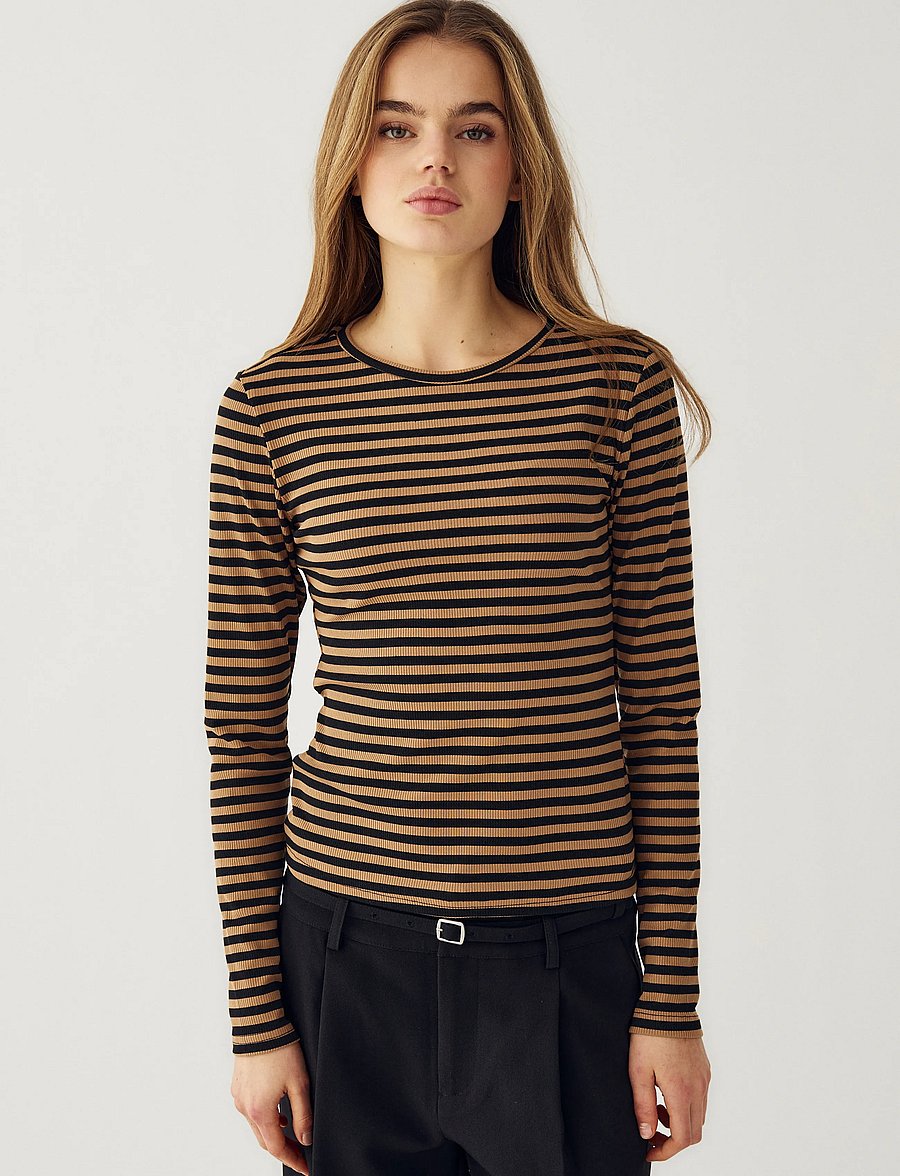 Noella - Luana Top - langärmlige tops - dark sand black stripe - 5