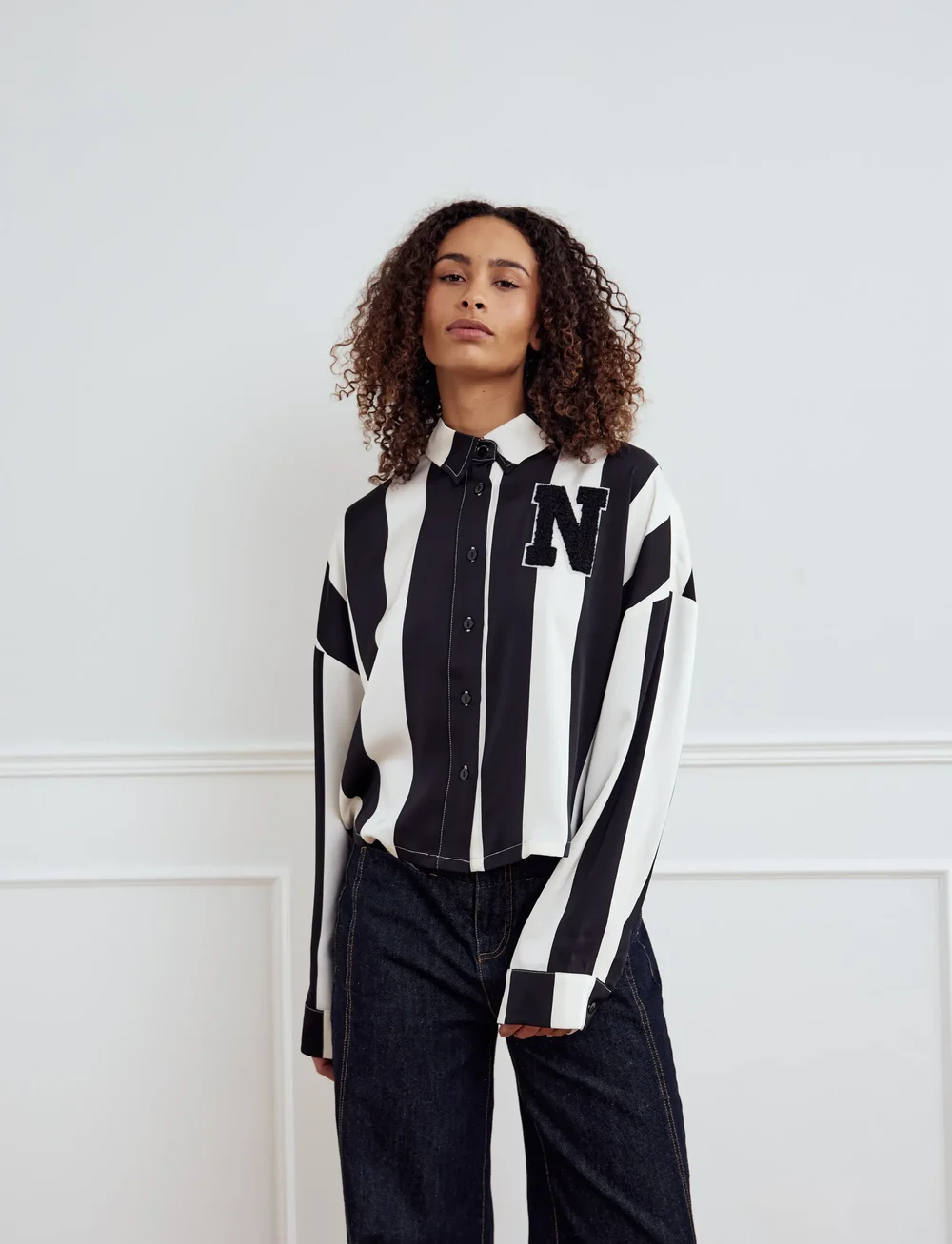 Noella - Liara N Shirt - pitkähihaiset kauluspaidat - black ivory stripe - 0