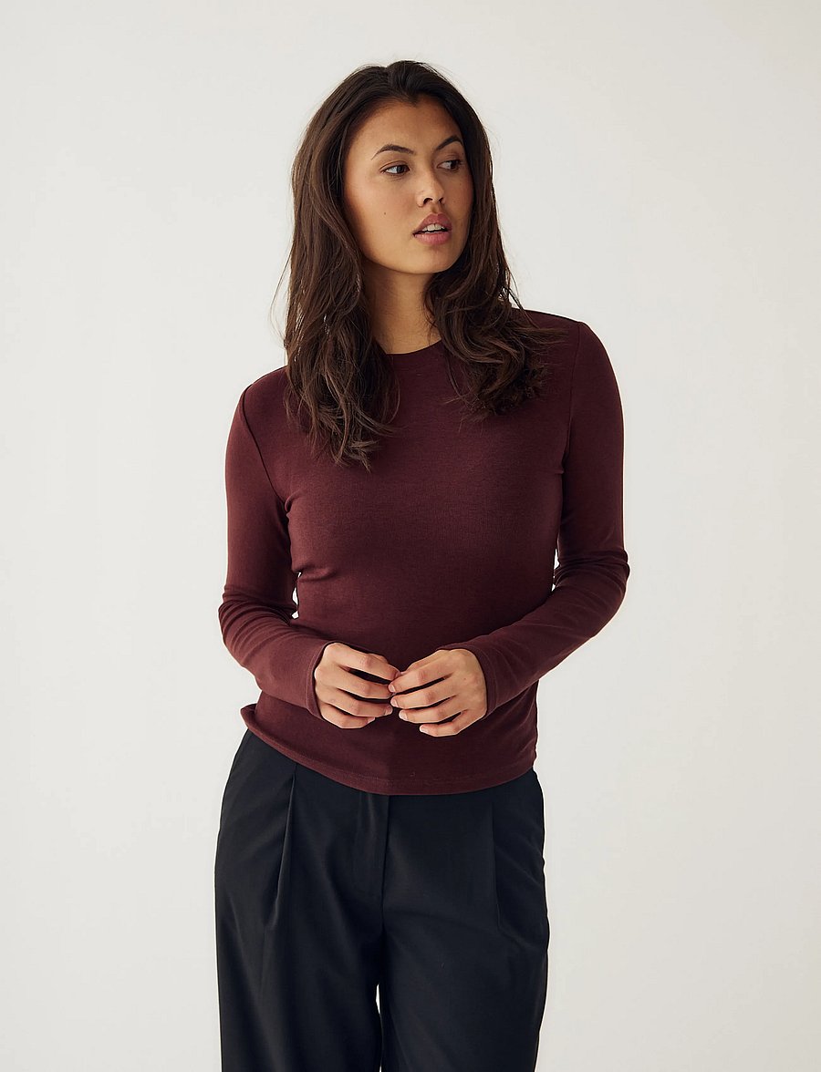 Noella - Lidie LS Top - langärmlige tops - burgundy melange - 0