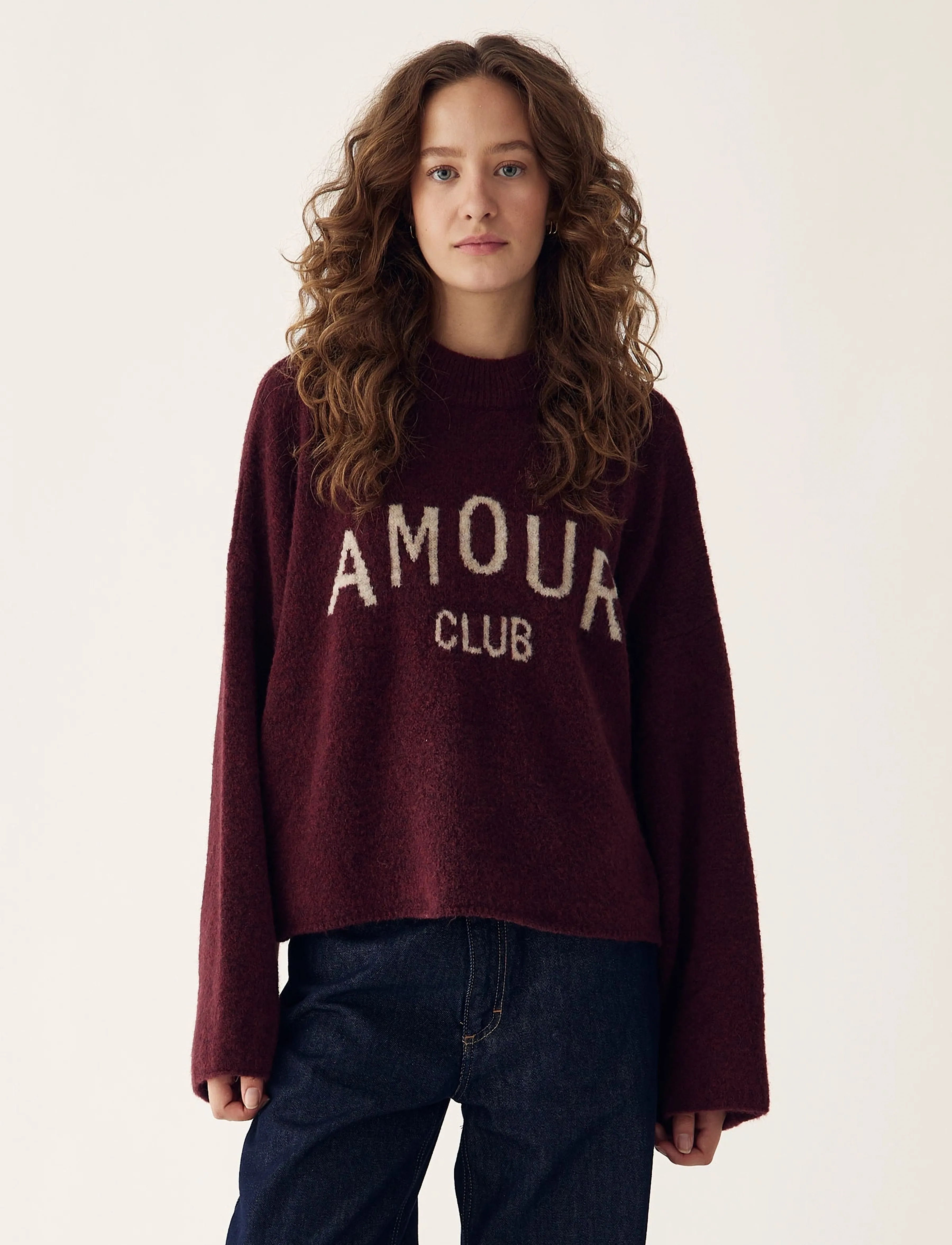 Noella Amour Club Knit - T-shirts & Toppar - WINE BEIGE / burgundy