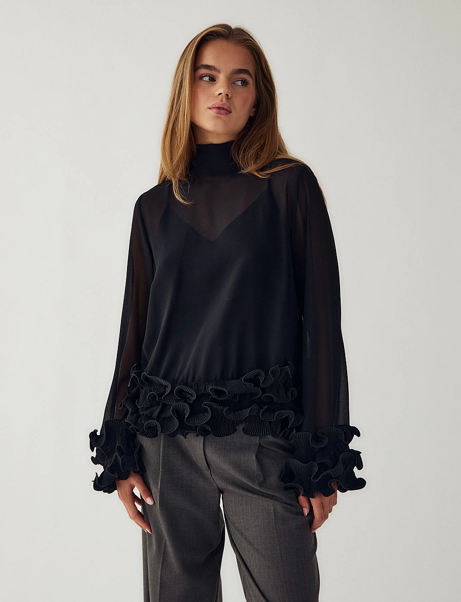Noella - N-Latanietta Blouse - langærmede bluser - black - 0