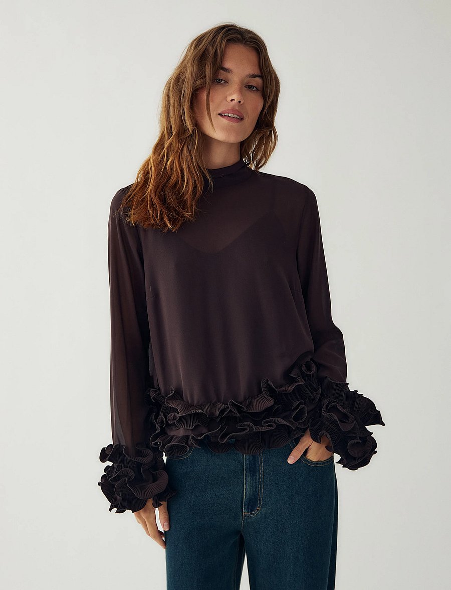 Noella - N-Latanietta Blouse - langærmede bluser - chocolate - 0