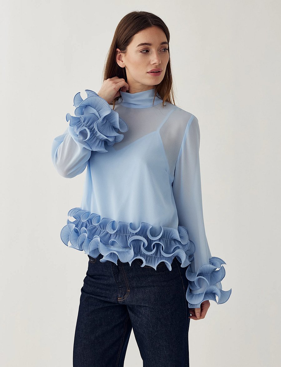 Noella - N-Latanietta Blouse - pikkade varrukatega pluusid - sky blue - 0