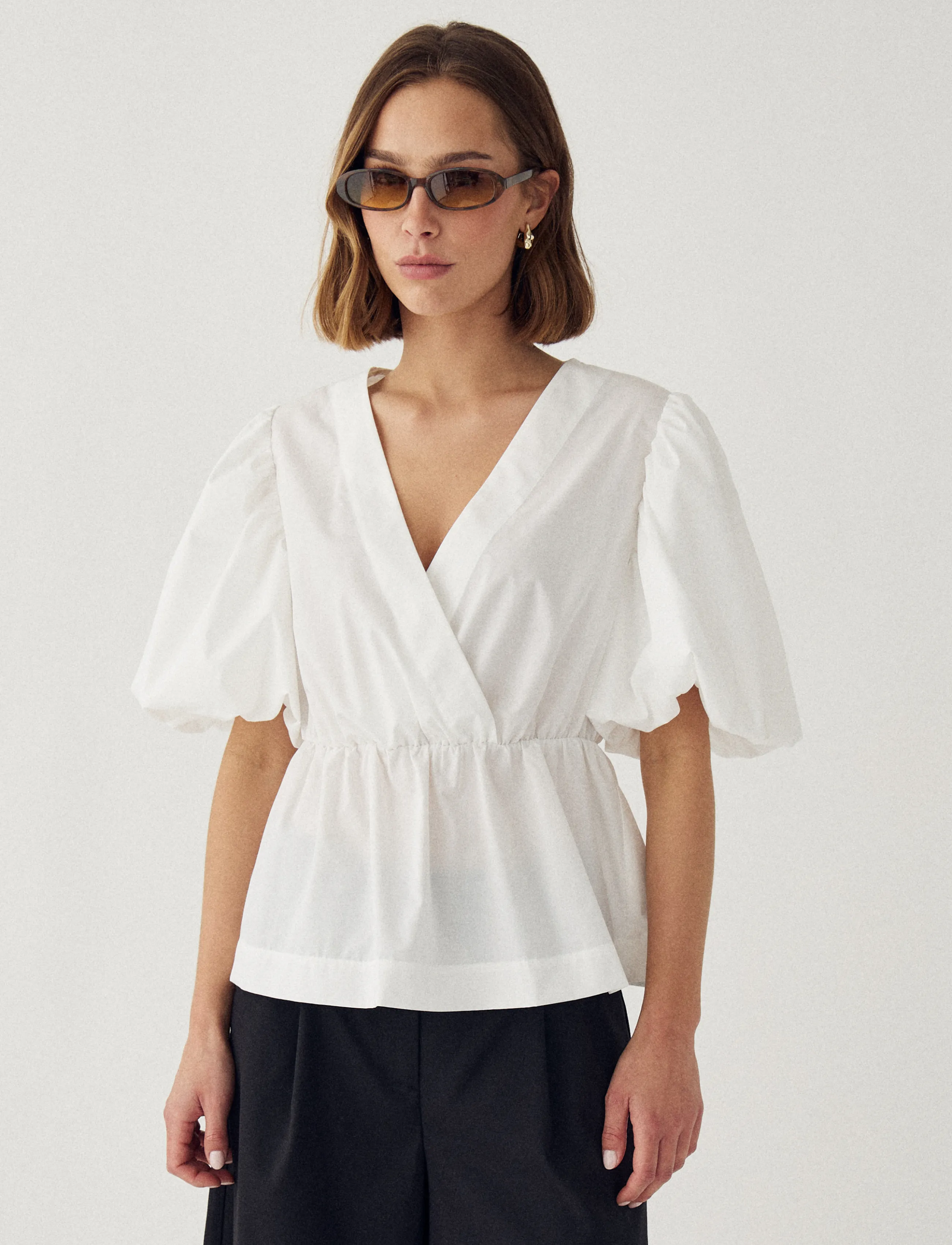 Noella N-Magdalena Blouse - Kurzärmelige Blusen - WHITE / white