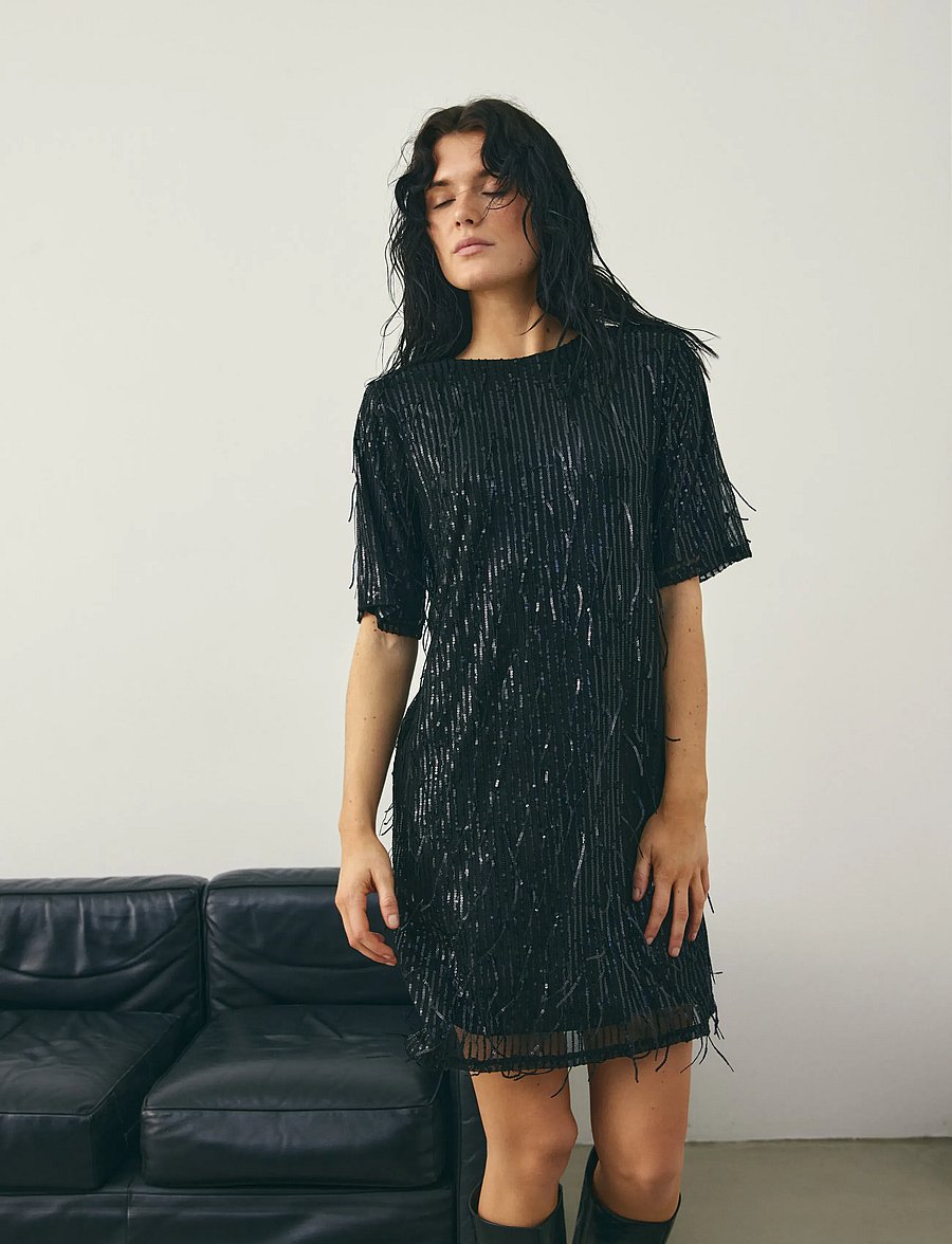 Noella - Leeann Dress - paljettklänningar - black - 0