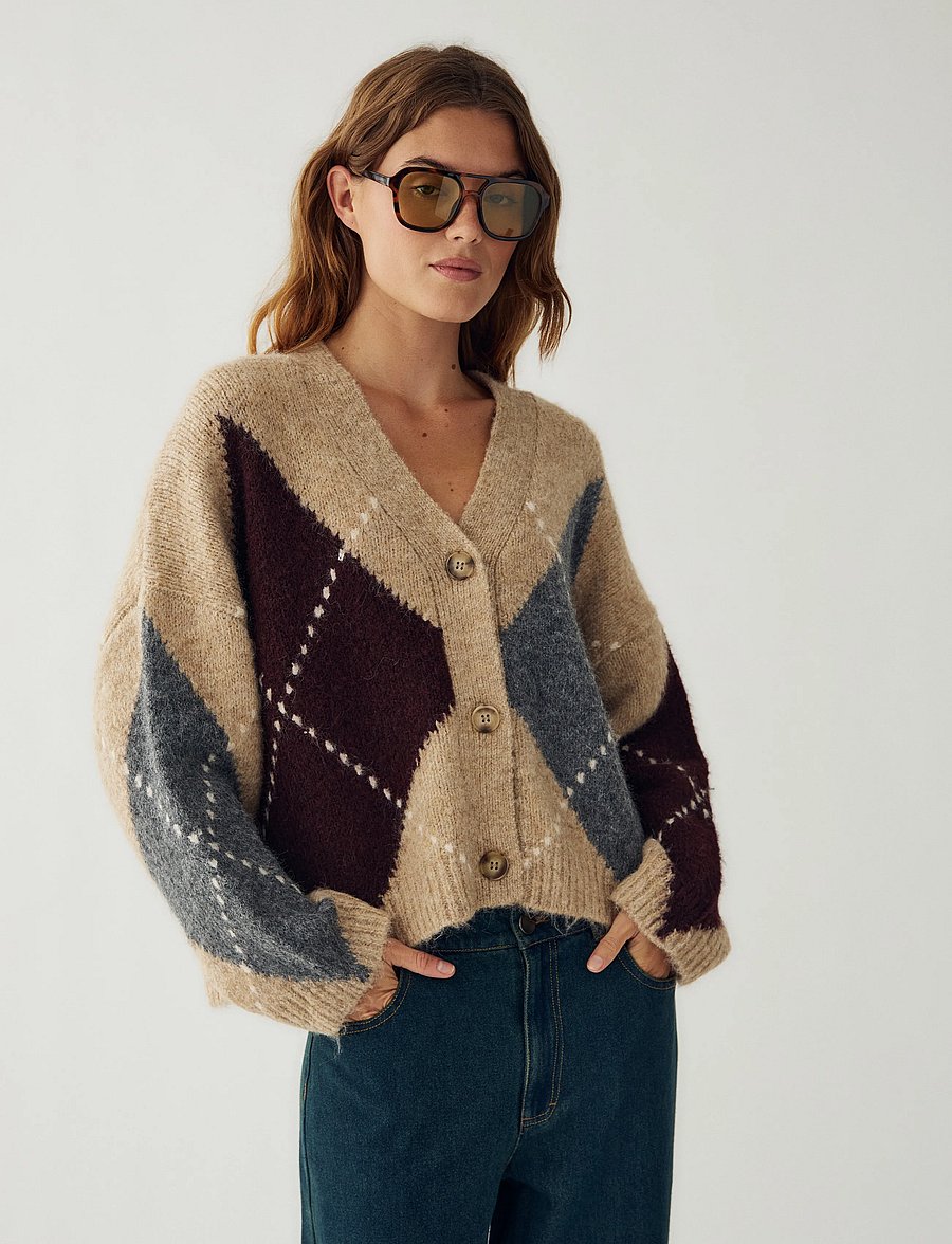 Noella - N-Laiana Knit Cardigan - koftor - sand melange - 0