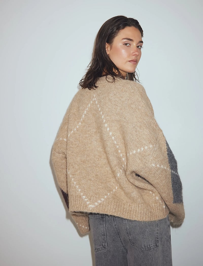 Noella - N-Laiana Knit Cardigan - koftor - sand melange - 3