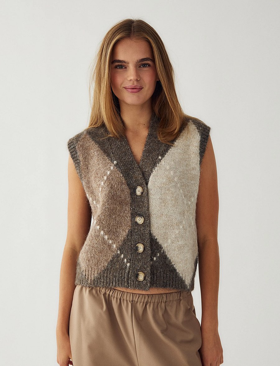 Noella - N-Laiana Knit Vest - strickwesten - ash brown mix - 0