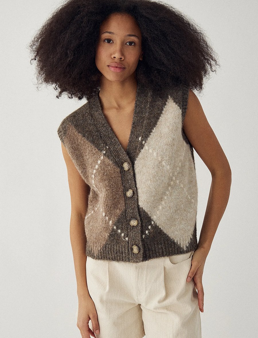 Noella - N-Laiana Knit Vest - strickwesten - ash brown mix - 4