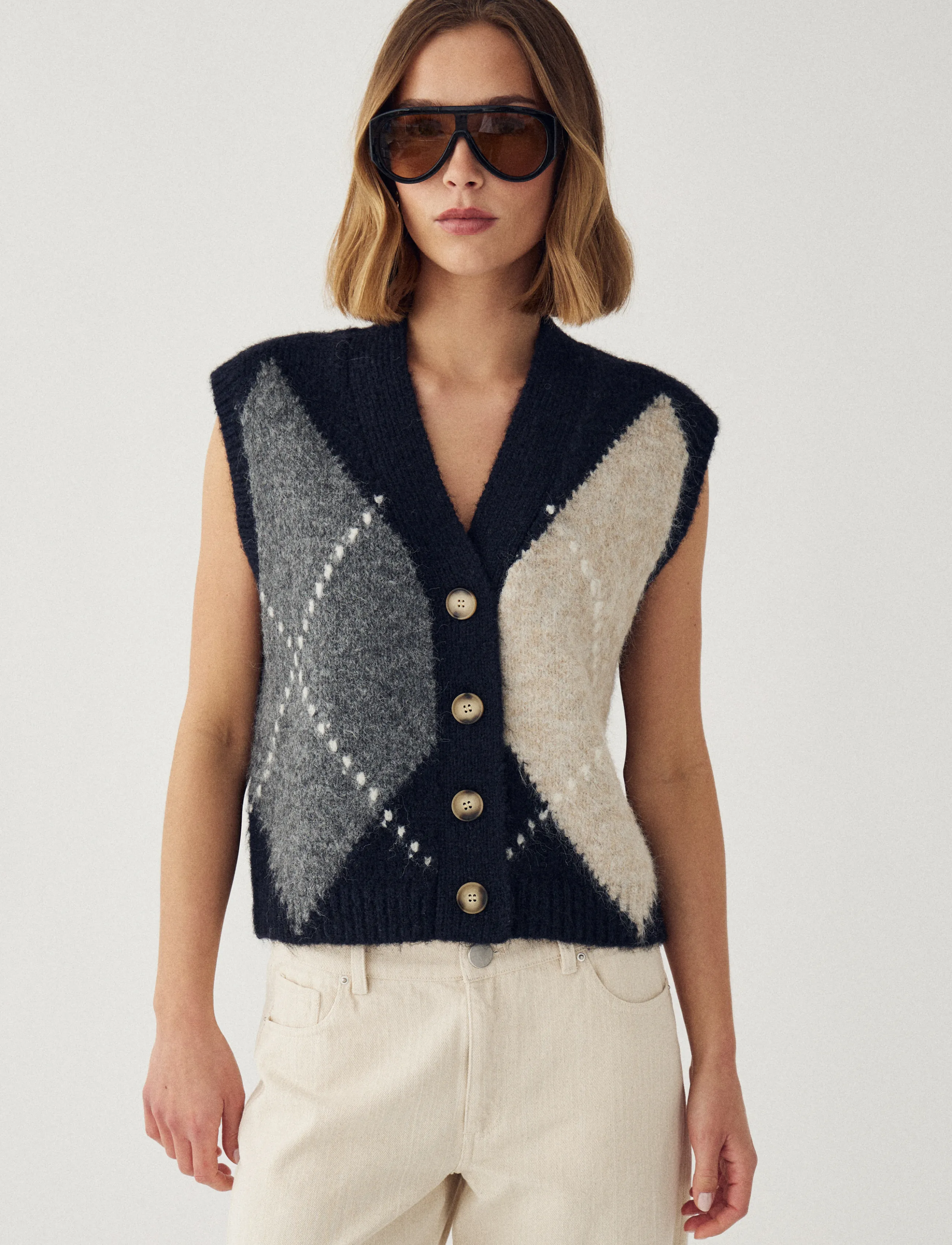 Noella - N-Laiana Knit Vest - knitted vests - navy mix - 4