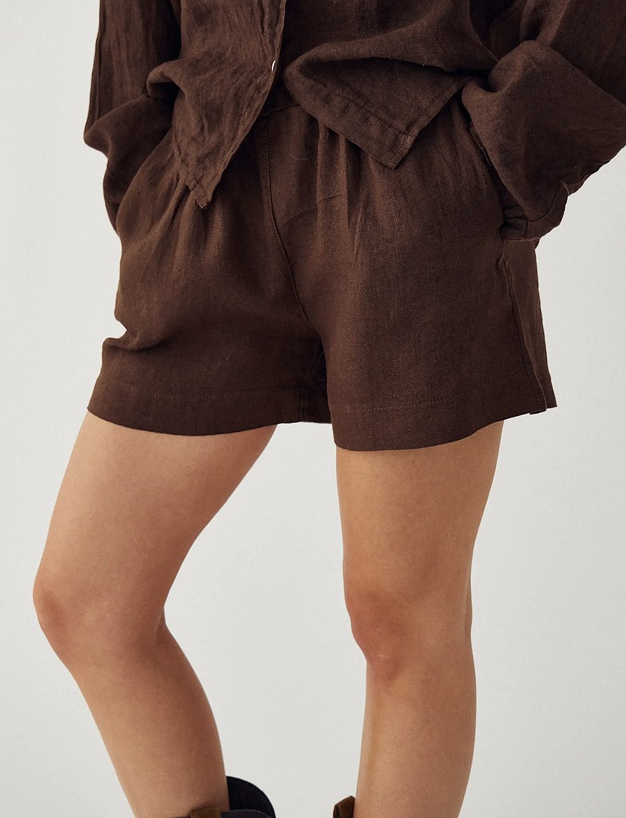 Noella - Layne Shorts - linased lühikesed püksid - chocolate - 4