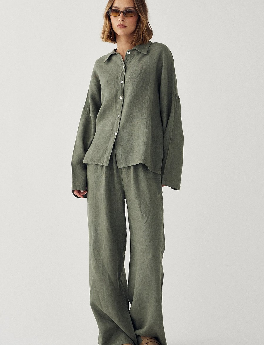 Noella - Lorann Pants - hørbukser - green leaf - 5