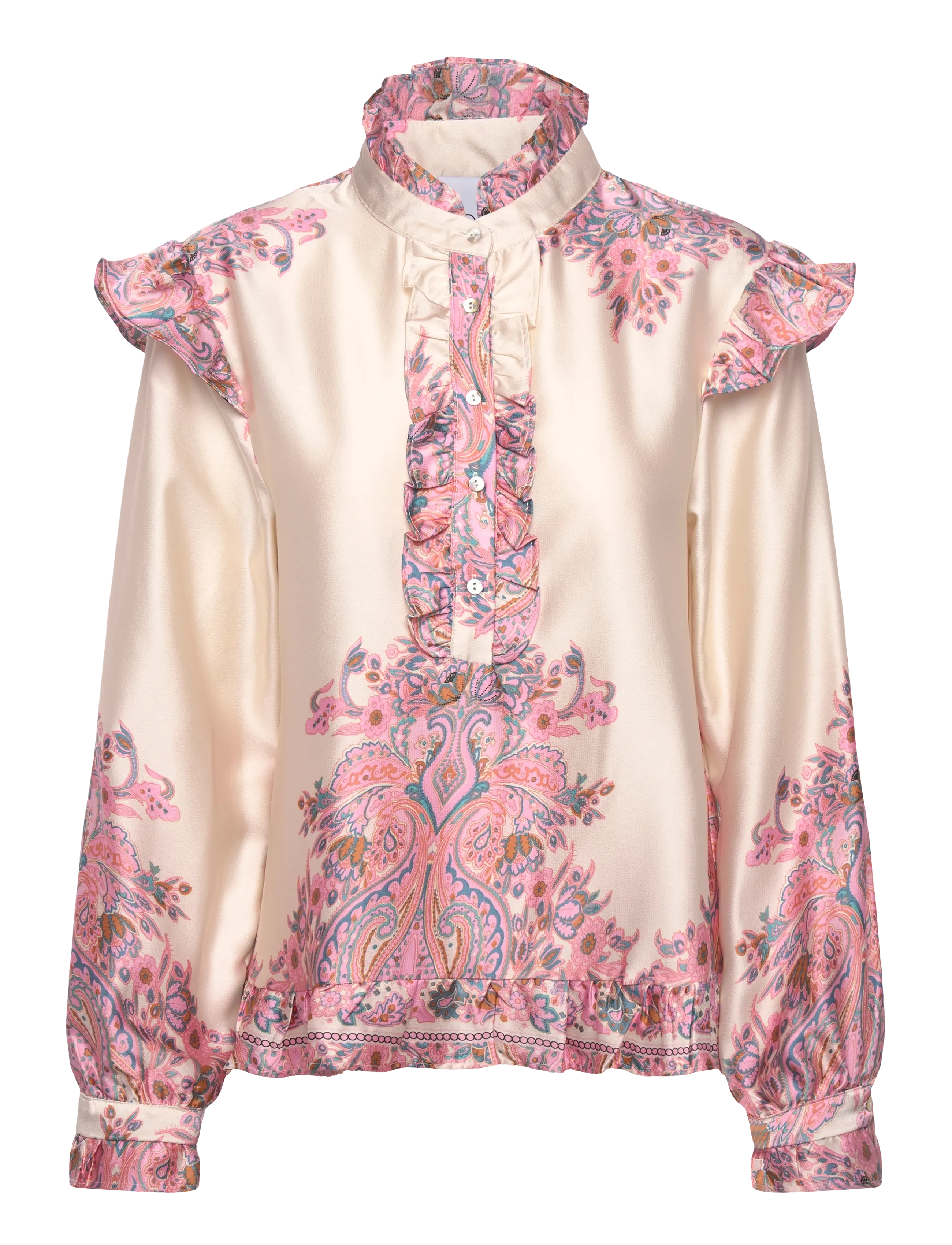 Noella Reno Ruby Ruffle Blouse - Transitional Layering - DRUSELLA PRINT / pink/rose
