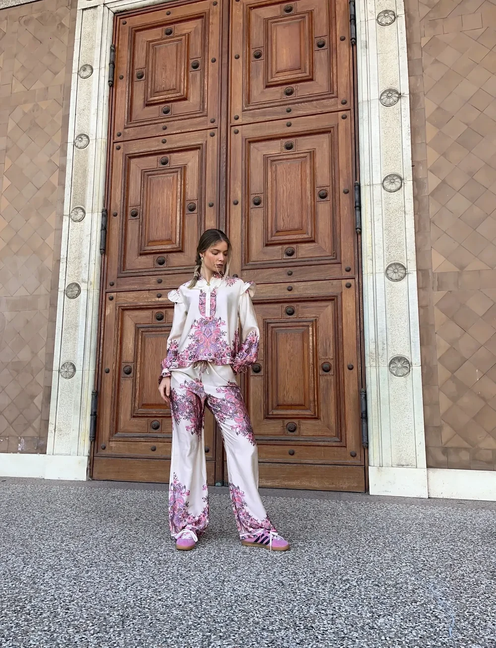 Noella - Reno Ruby Ruffle Blouse - langærmede skjorter - drusella print - 0