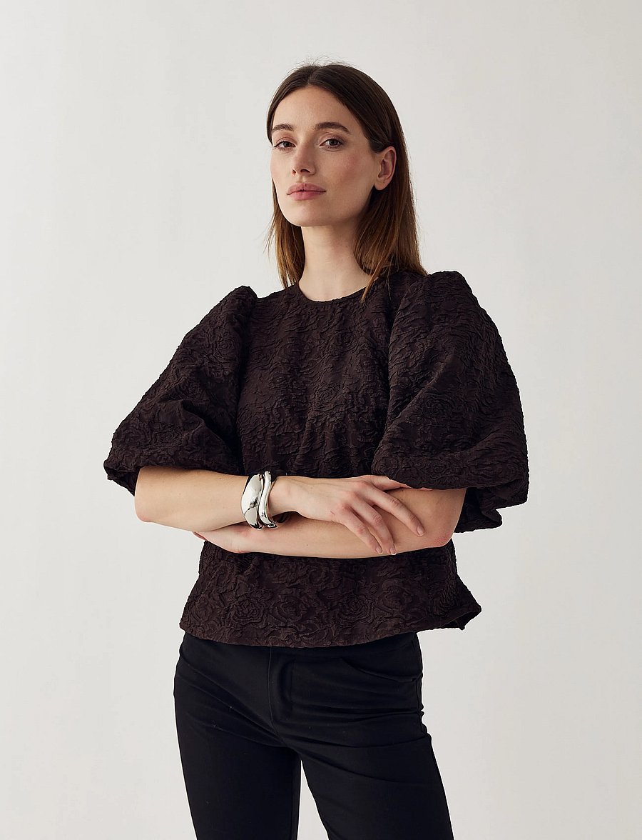 Noella - N-Shelly Blouse - kolmveerandvarrukatega pluusid - chocolate - 3